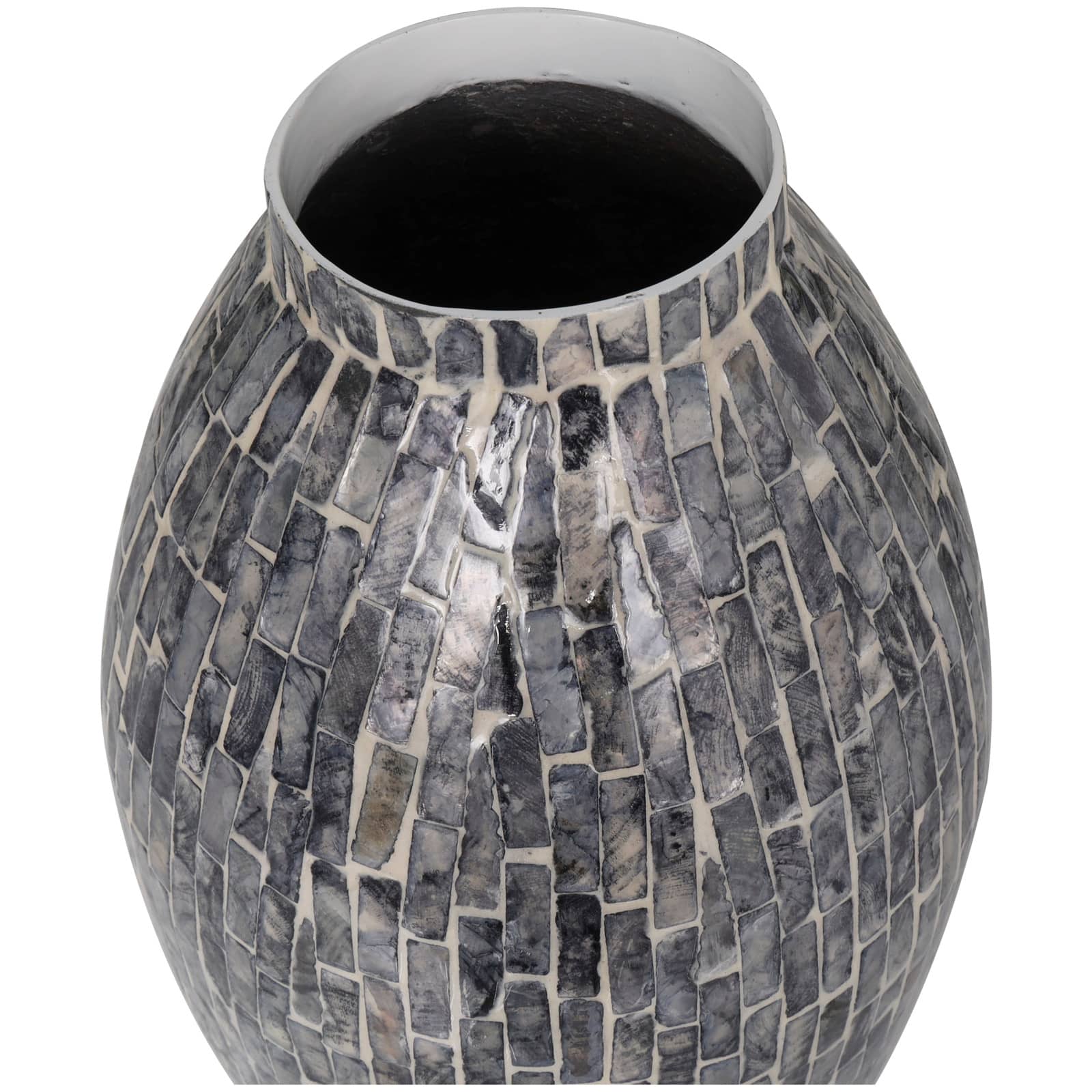15" Gray Mother of Pearl Handmade Mosaic Inspired Vase