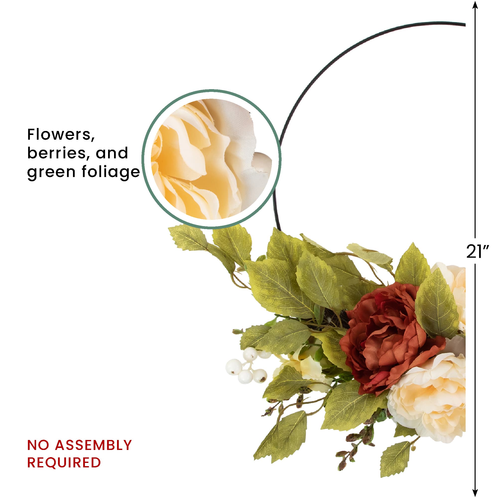 21" Autumn Harvest Artificial Floral Half Wreath with Fall Foliage