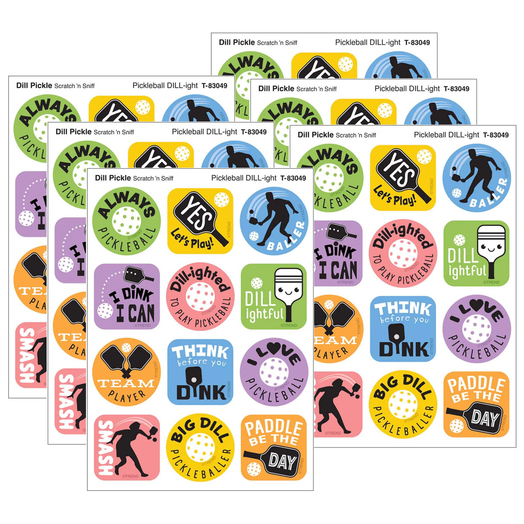 TREND Enterprises® Pickleball Pride, Dill Pickle Scent Scratch 'n Sniff Stinky Stickers®. 1.25" 6 Packs of 48