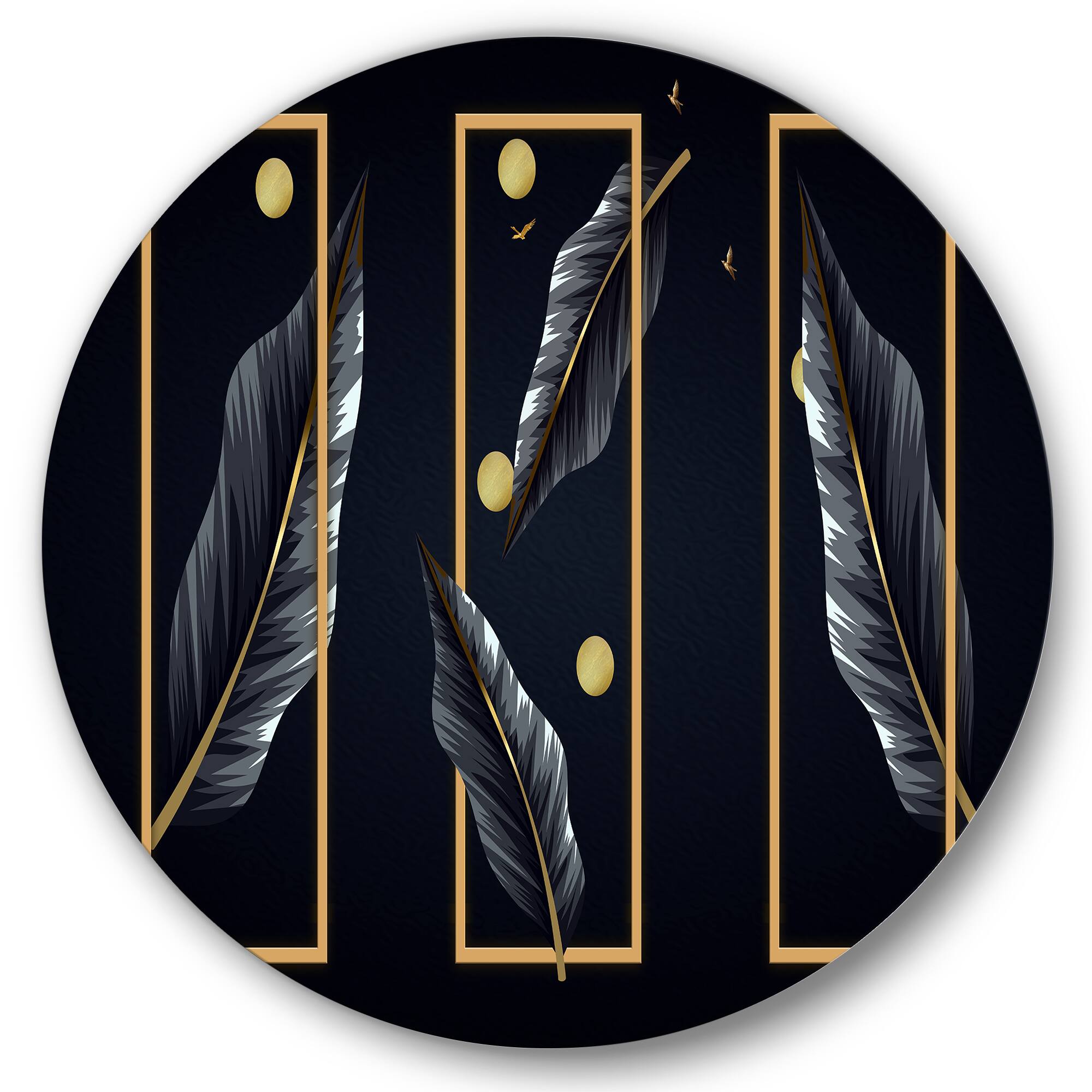 Designart - Black Tropical Leaves With Golden Rectangles