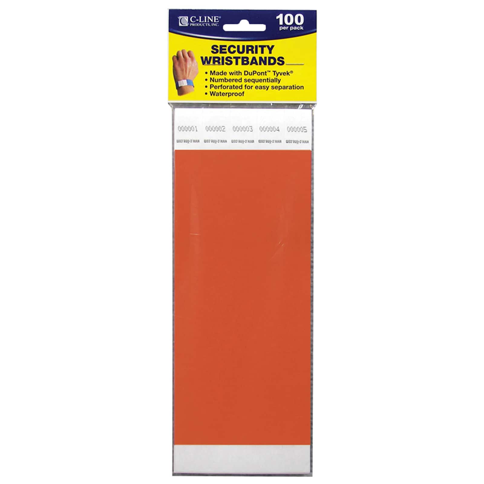 6 Packs: 100 ct. (600 total) DuPont™ Tyvek® Orange Security Wristbands