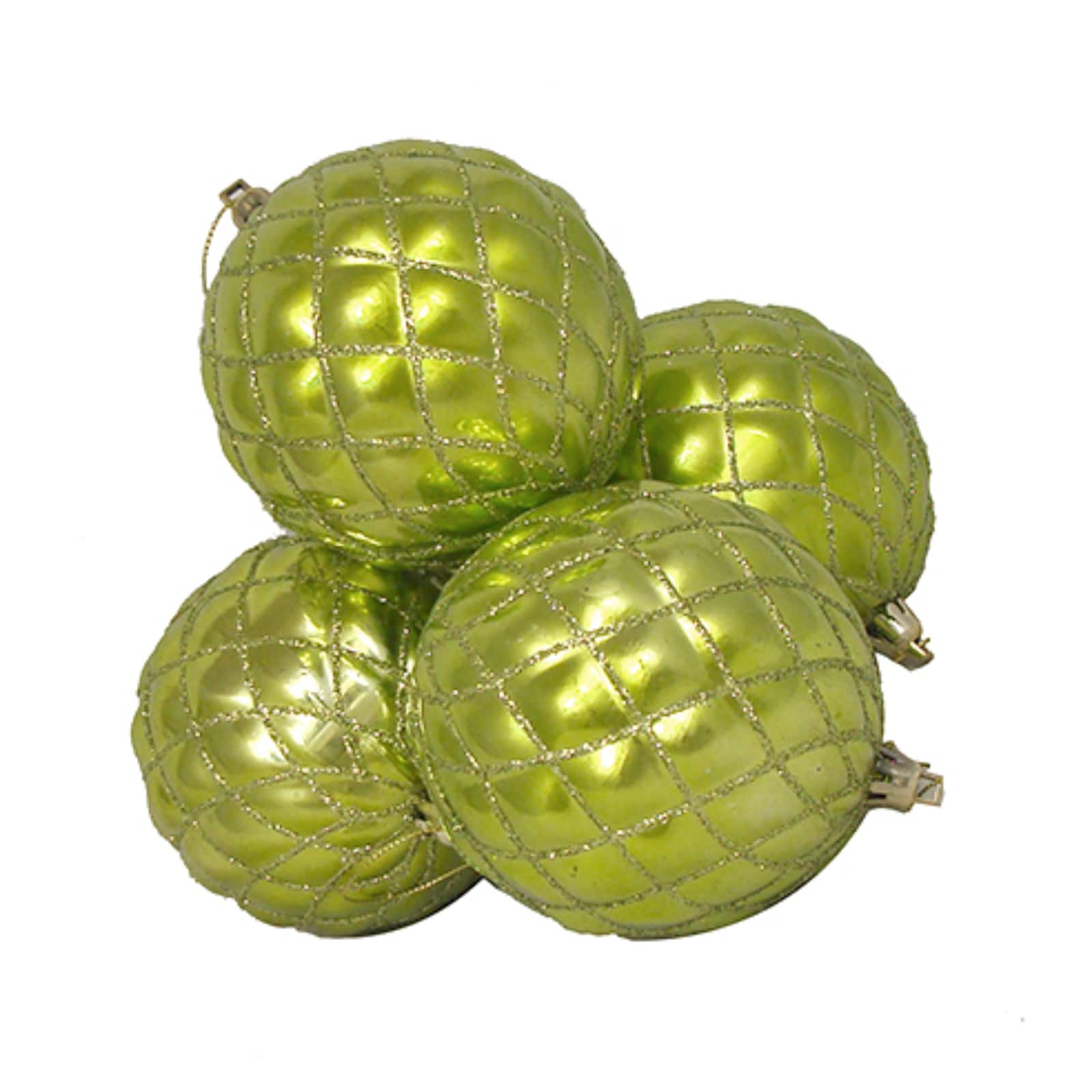 4ct Shiny Green Kiwi Diamond Shatterproof Ball Ornaments