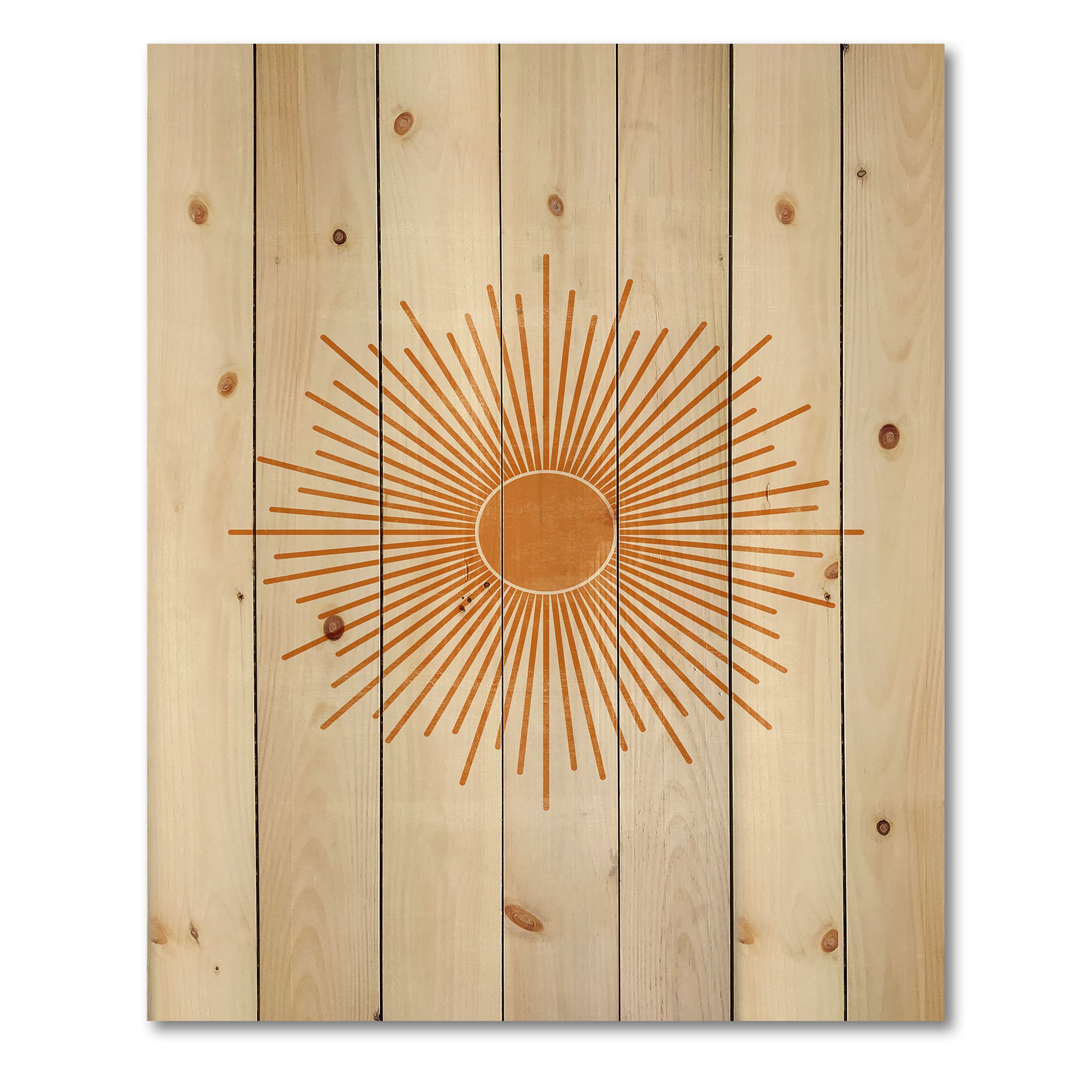 Designart - Orange Sun Print II - Modern Print on Natural Pine Wood