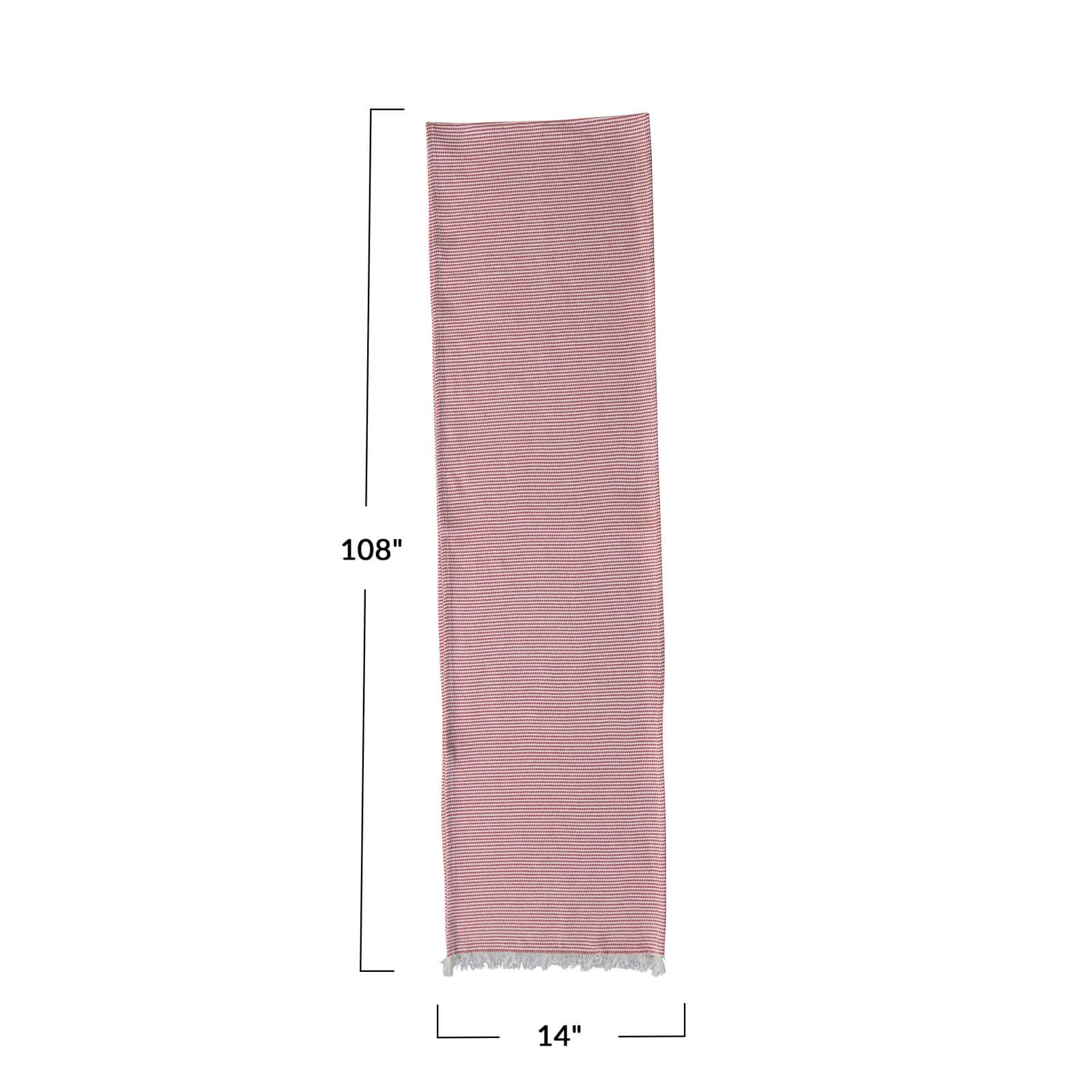 Hello Honey® 108" Red & White Woven Cotton Table Runner with Stripes & Fringe