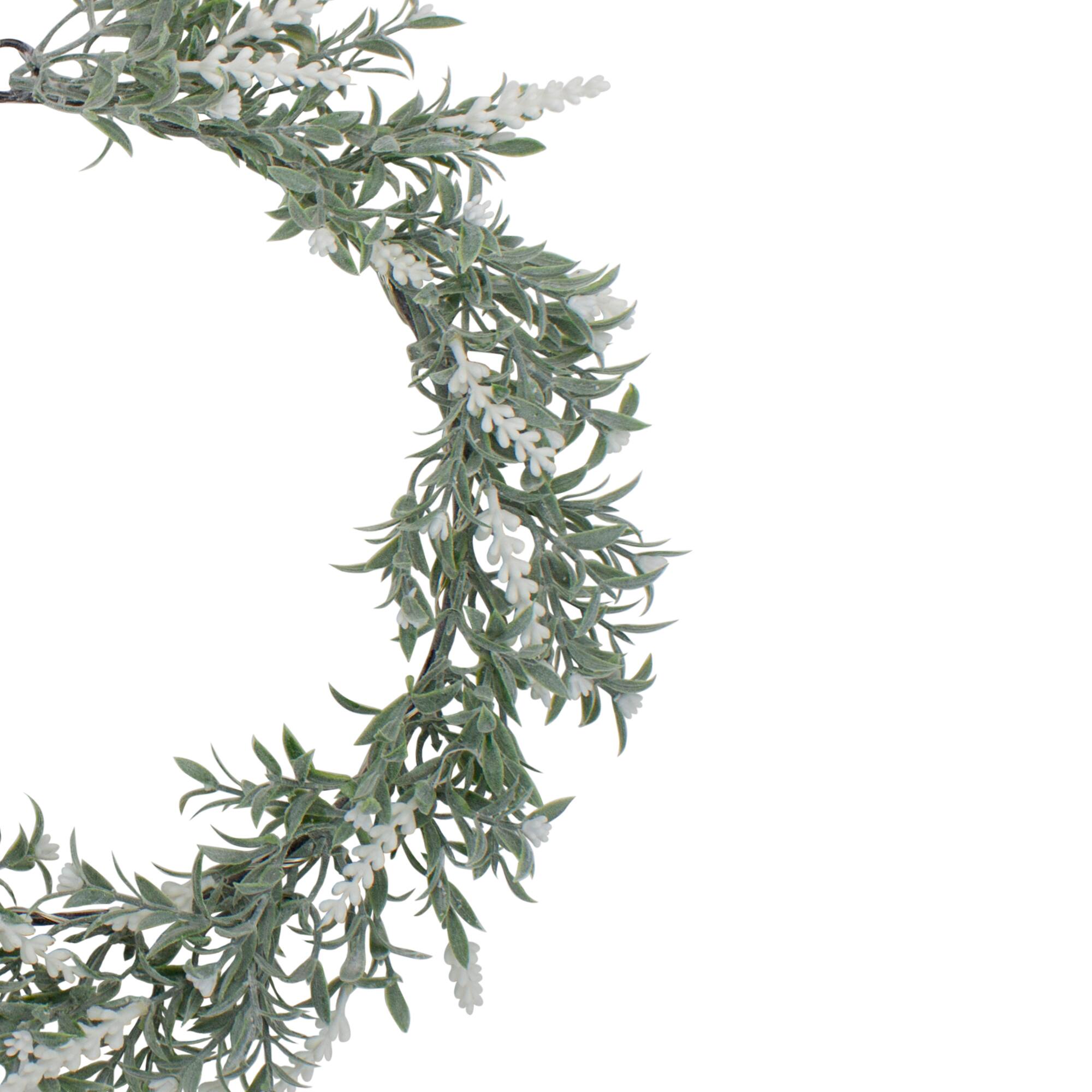 16" White LED Lighted White Lavender Artificial Spring Wreath