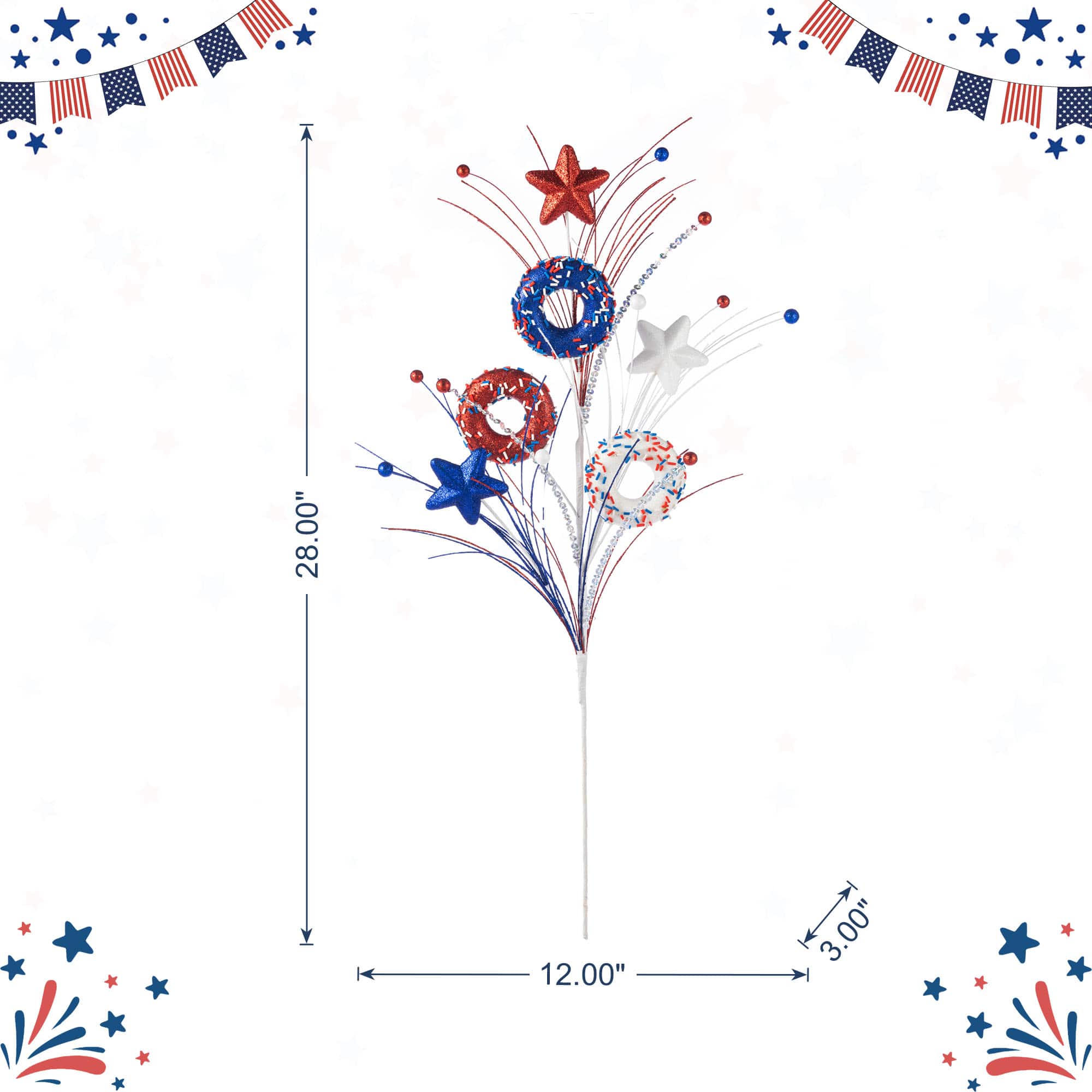 Glitzhome® 28" Set of 2 Patriotic Americana Stars and Donuts Garden Picks