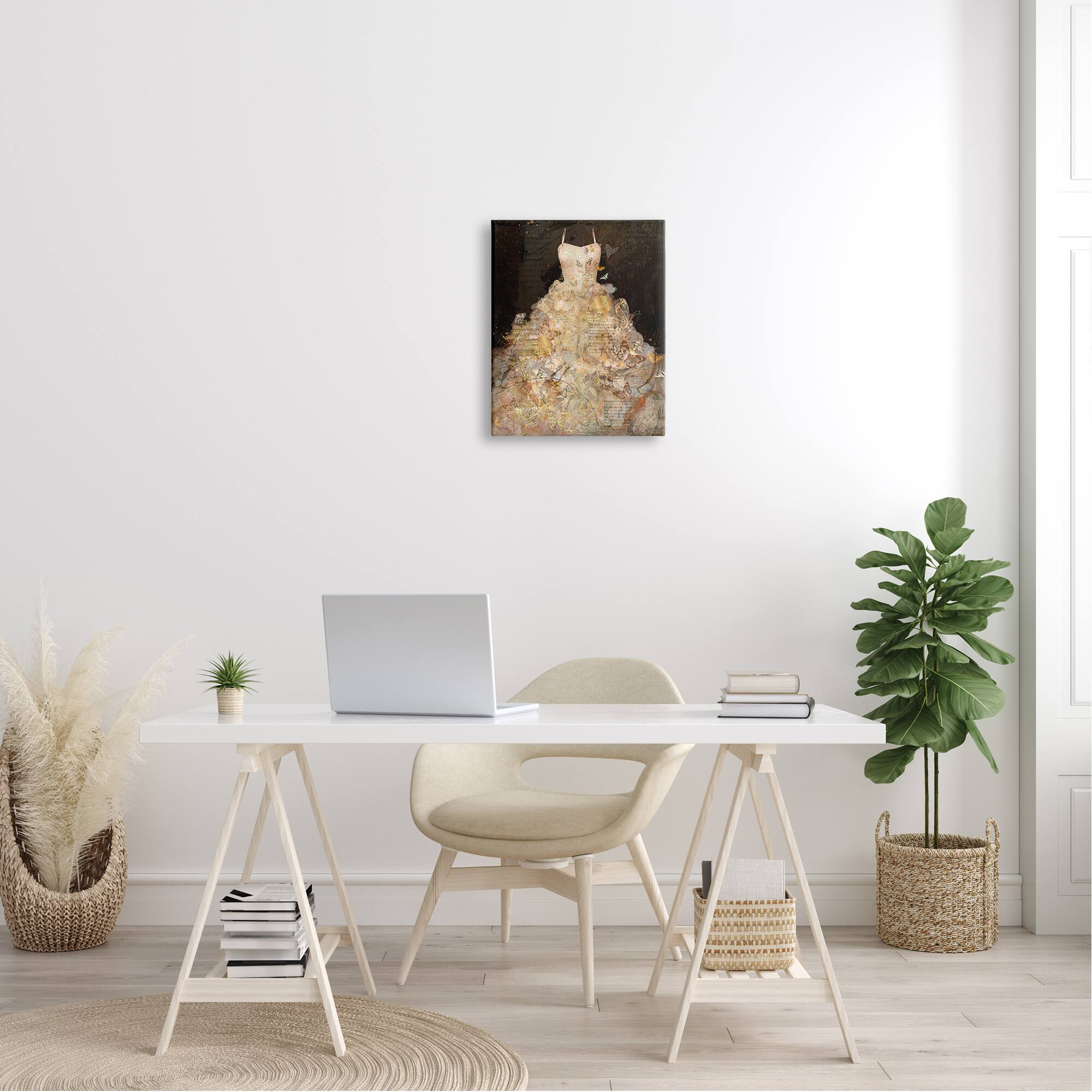 Stupell Industries Detailed Evening Gown Dress Text Collage Butterflies Canvas Wall Art