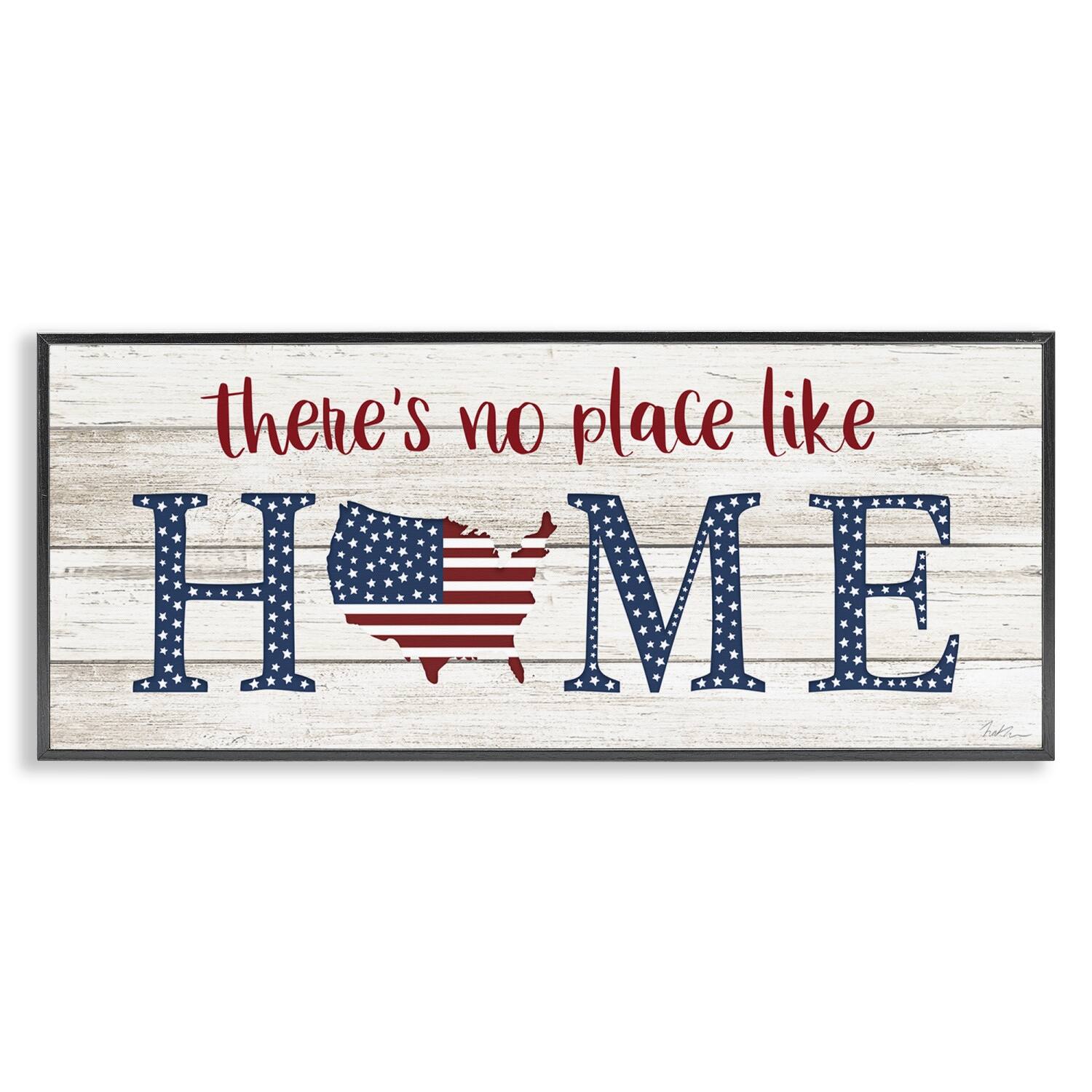 Stupell Industries Patriotic There's No Place Like Home Phrase Americana Framed Giclee Art