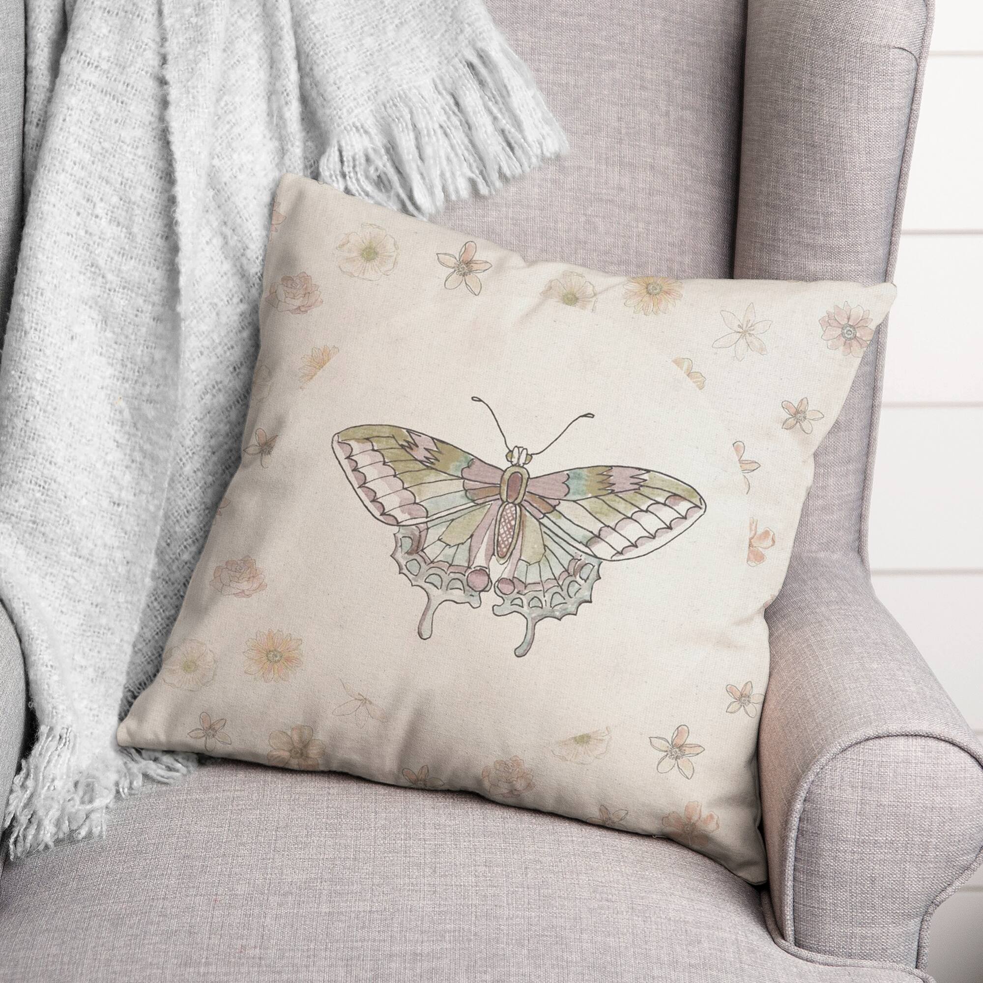 Butterfly & Floral Throw Pillow