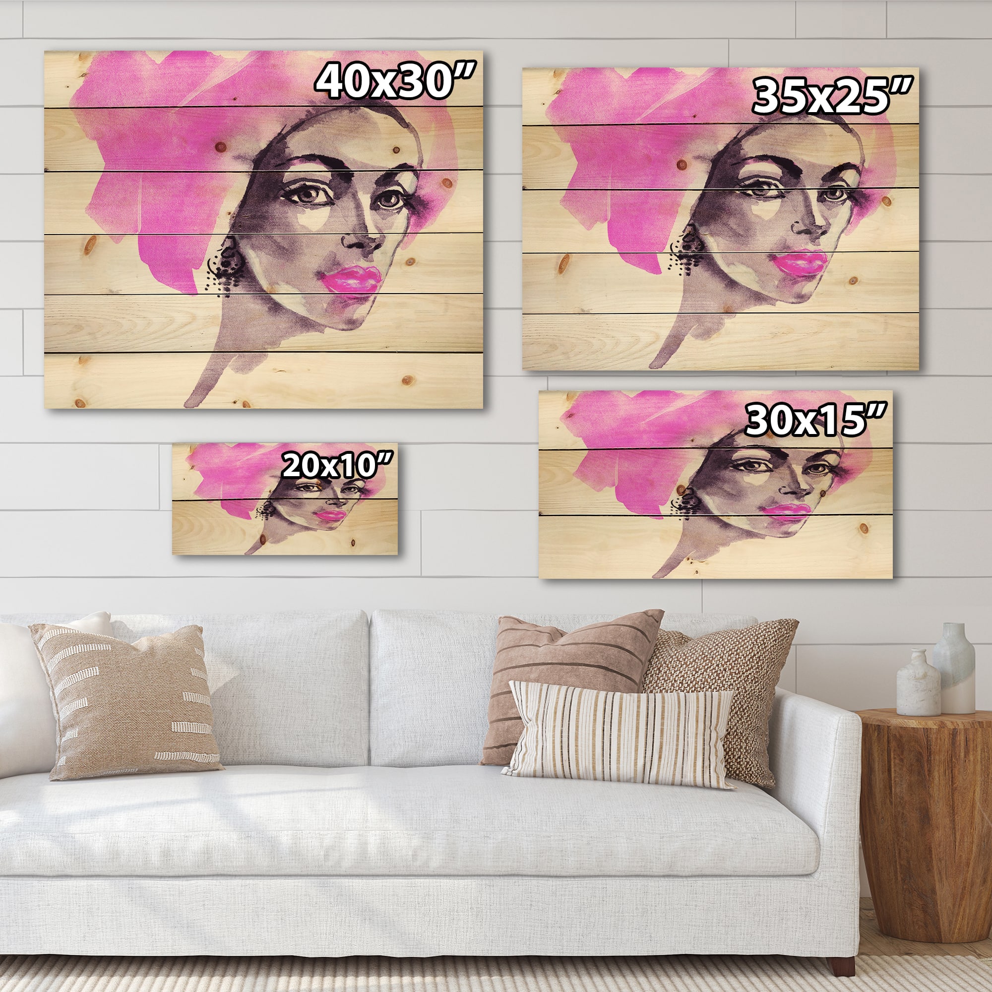 Designart - Afro American Woman Fashion Portrait - Modern Print on Natural Pine Wood