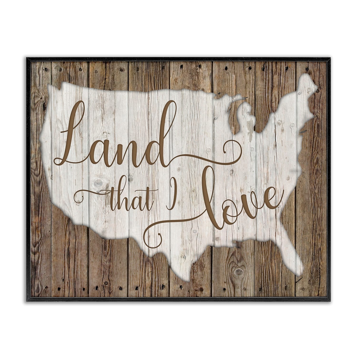 Stupell Industries Land I Love United States Map Rustic Background Framed Giclee Art