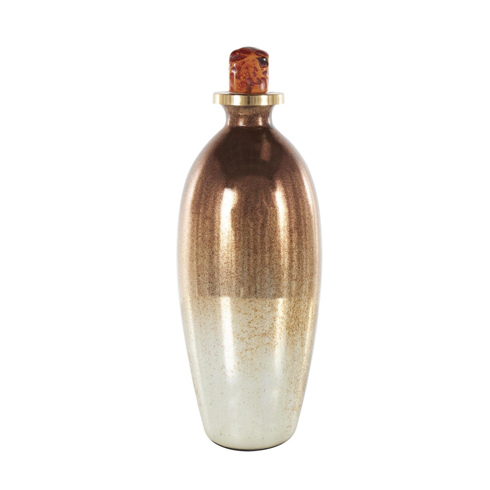 17" Gold, Beige & Copper Glass Speckled Ombre Decorative Jars with Textured Top Knob
