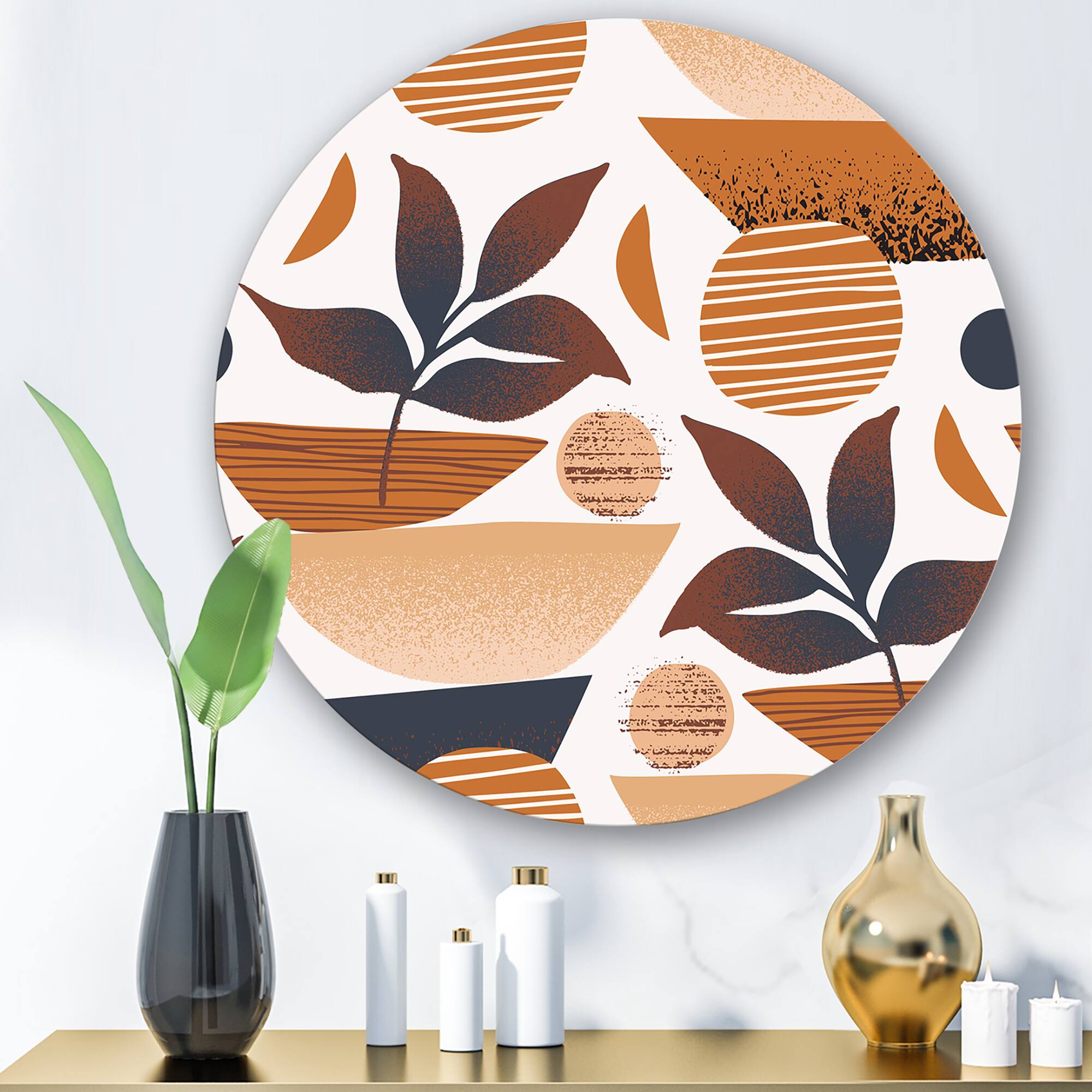 Designart - Tropical Leaf Silhouettes and Shapes I - Modern Metal Circle Wall Art