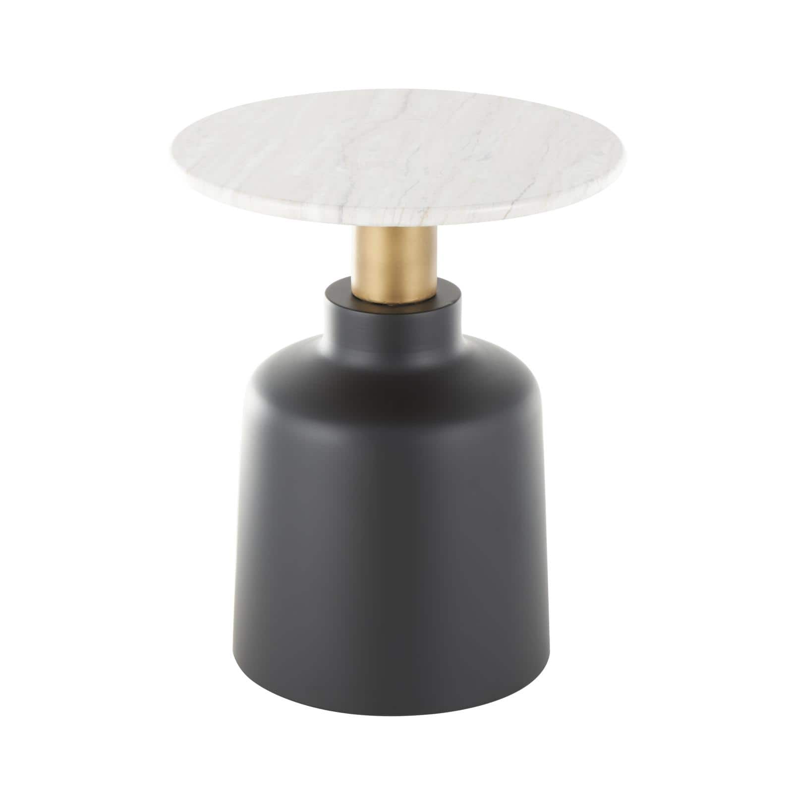 21.5" Black Metal Pedestal Accent Table with Faux White Marble Top