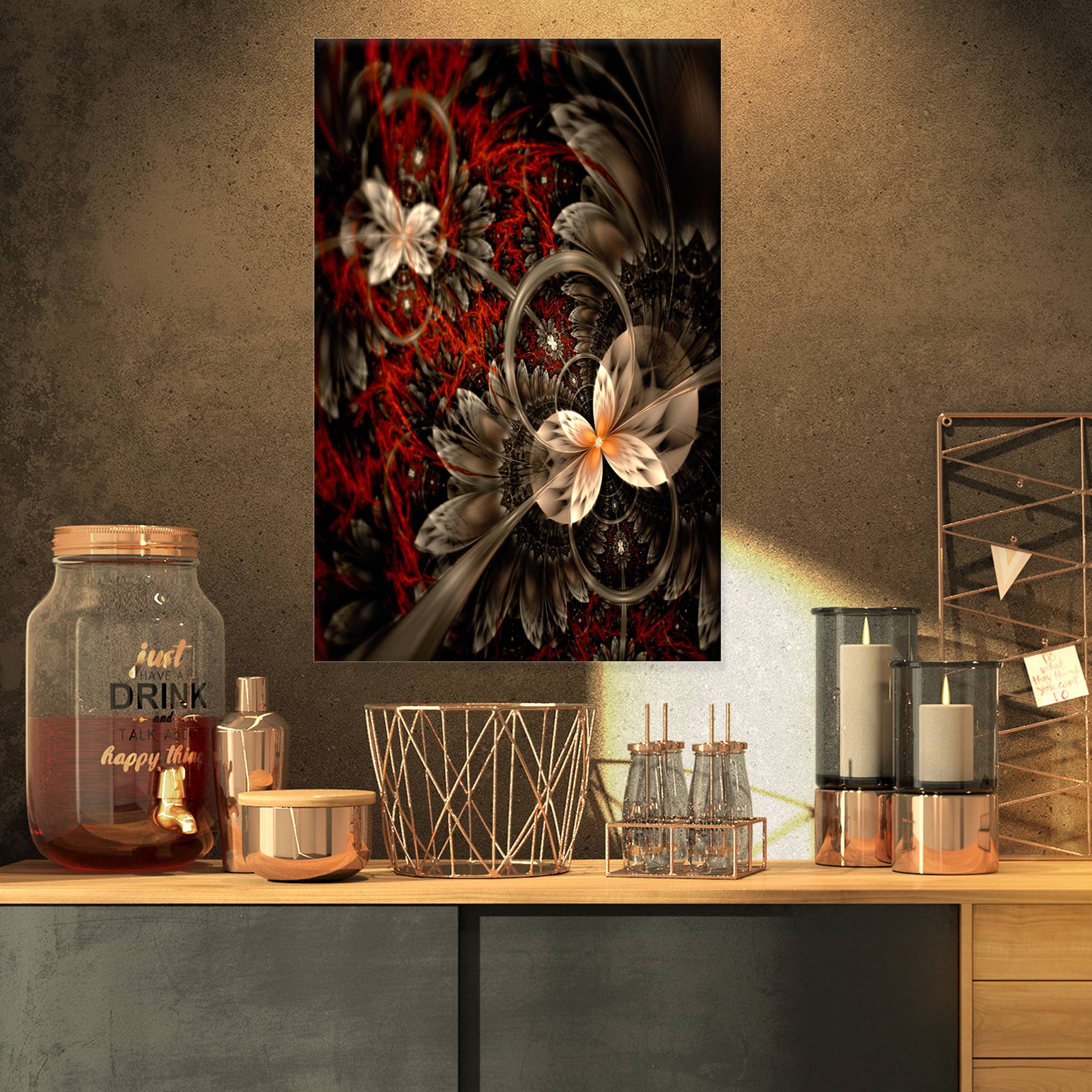 Designart - Red and Orange Fractal Flower Pattern