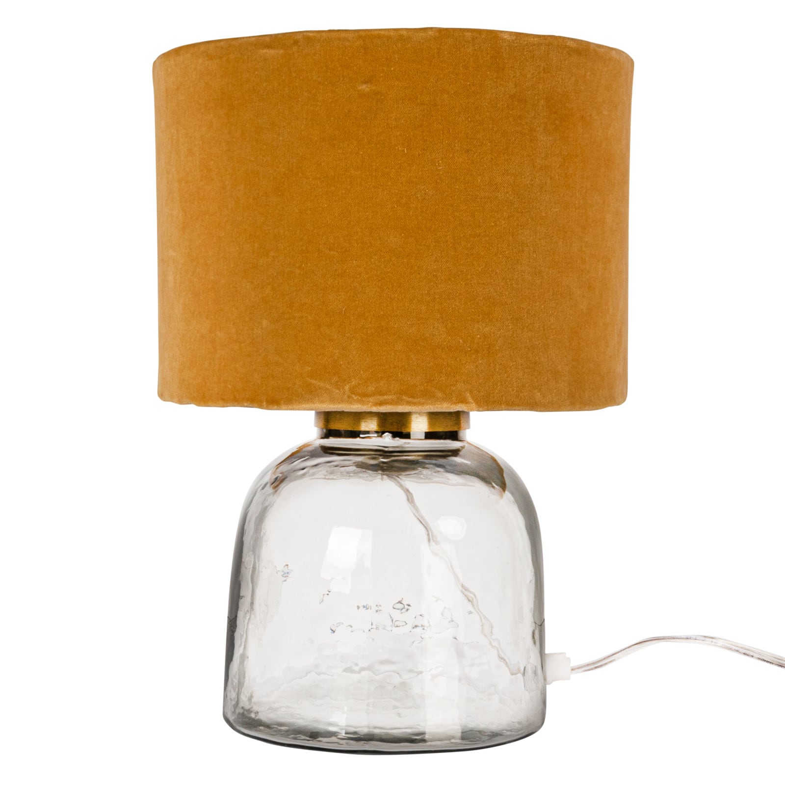 Hello Honey® 14" Modern Table Lamp with Glass Base & Mustard Yellow Velvet Shade