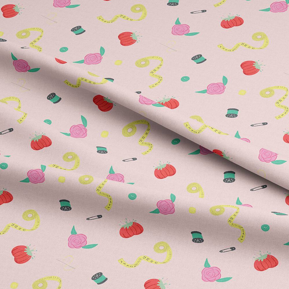 Eugene Textiles Pink Sewing Toss Cotton Quilting Fabric