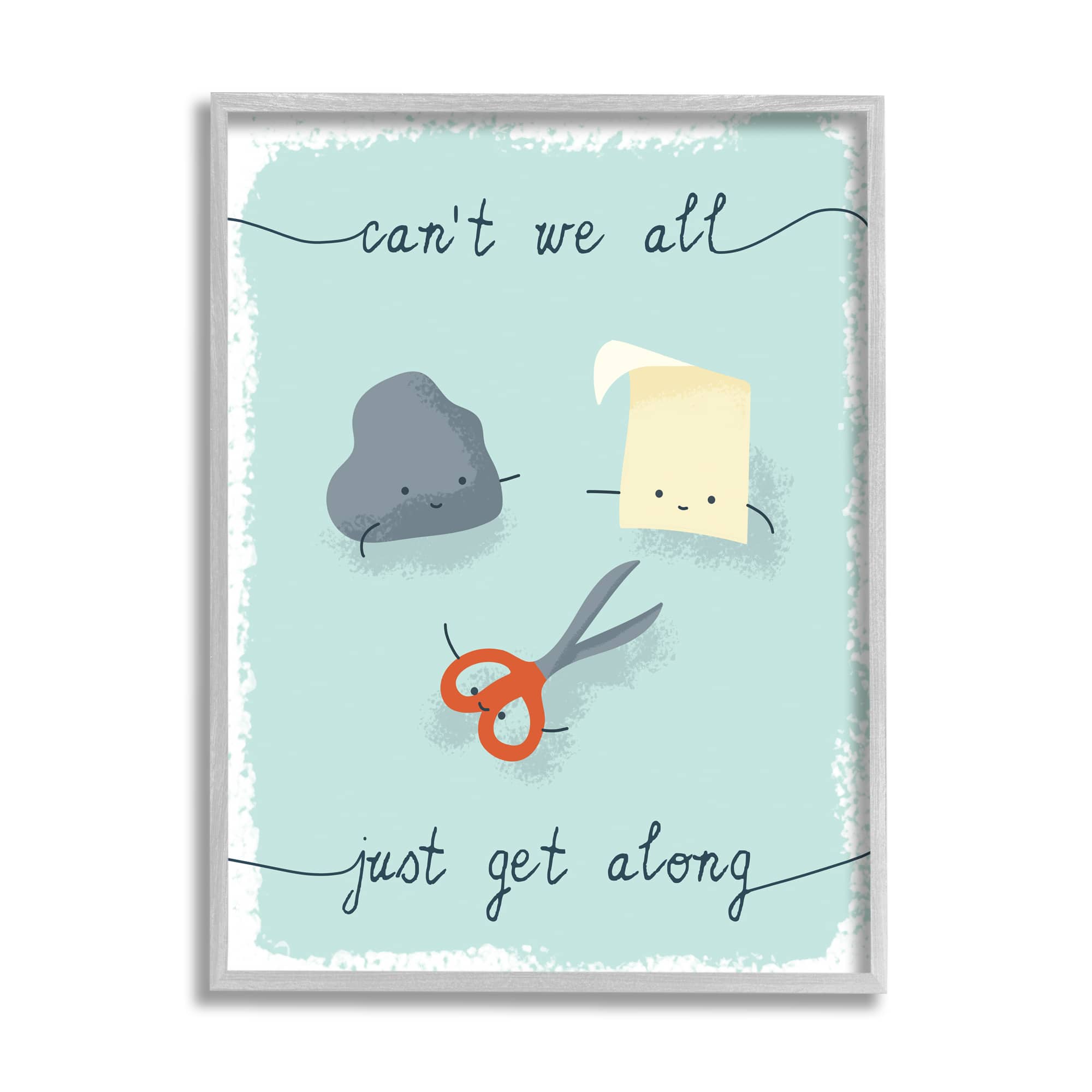 Stupell Industries Rock Paper Scissors Playful Illustration All Get Along in Gray Frame Wall Art