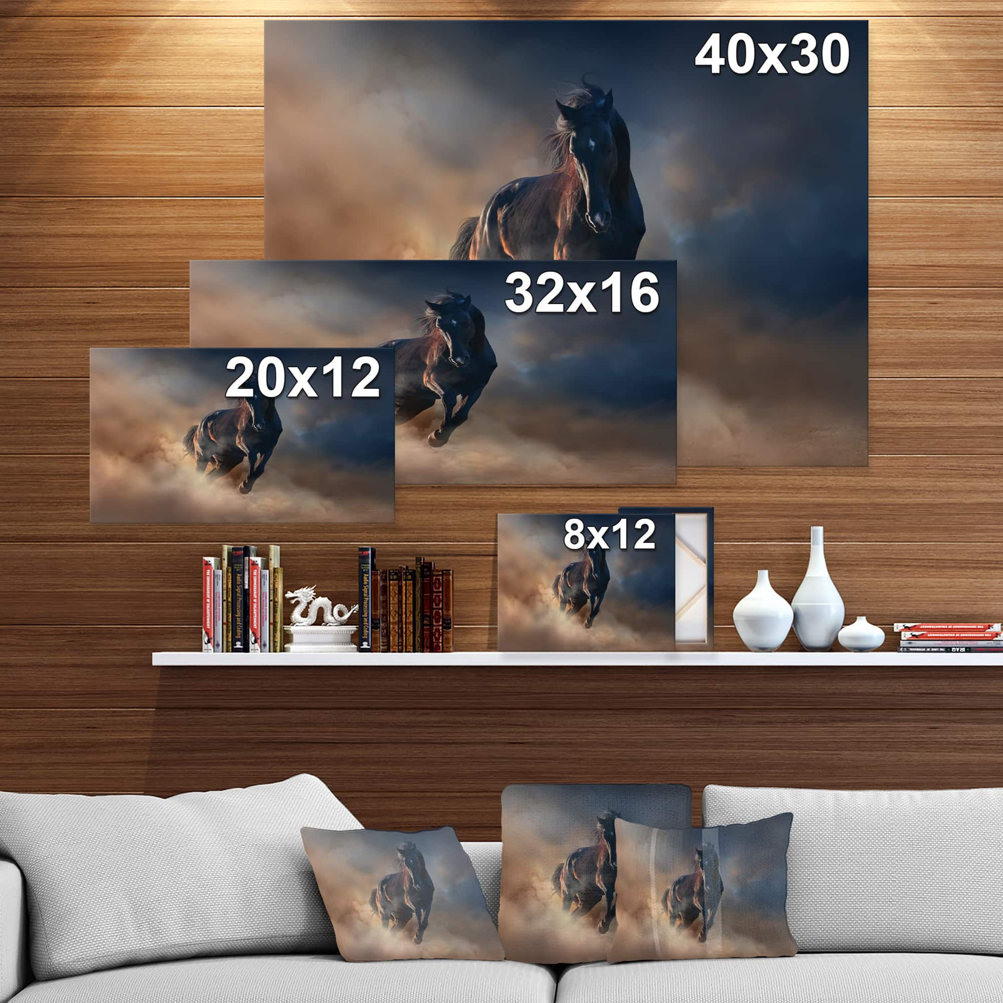 Designart - Black stallion horse - Animals photographyPrint on Wrapped Canvas