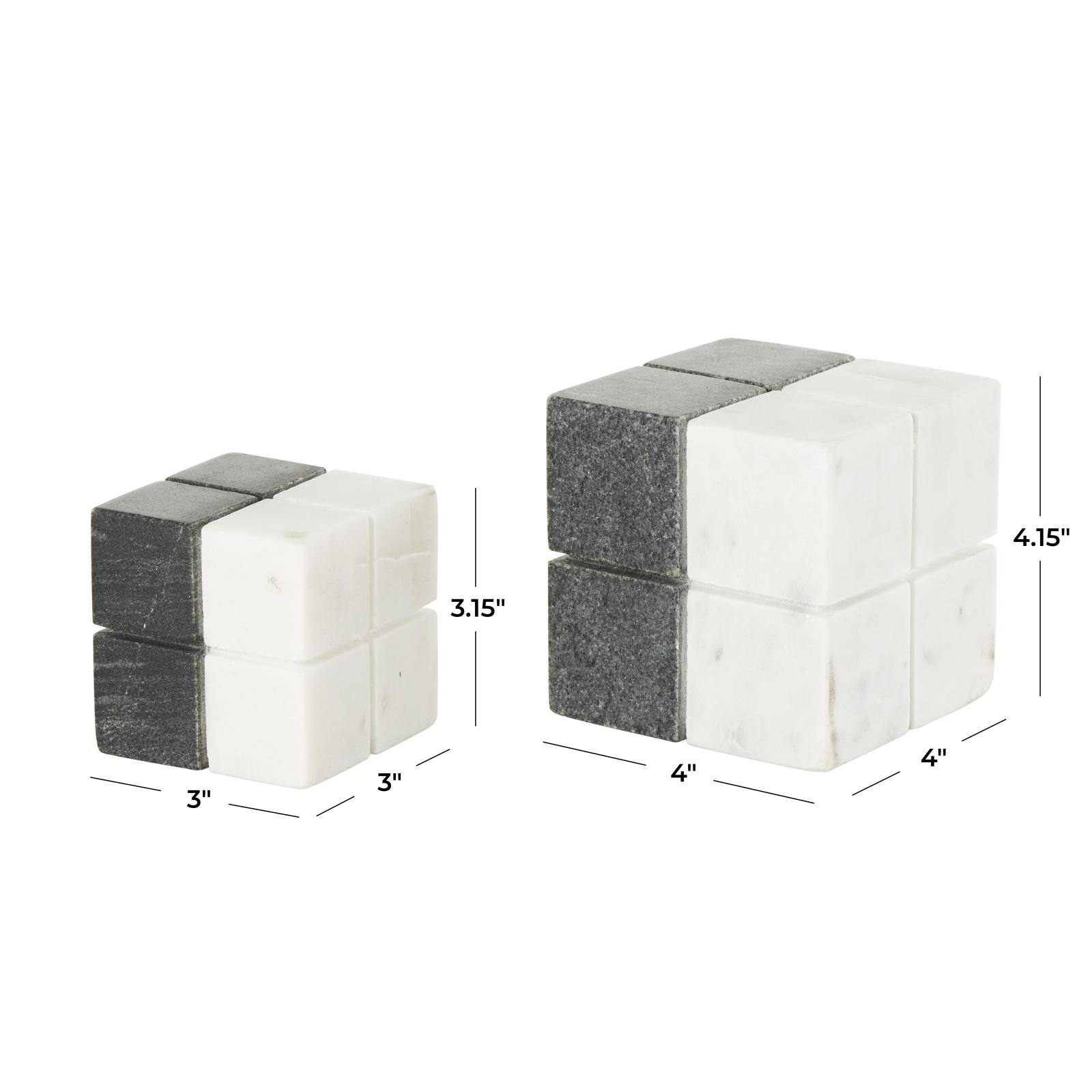 White Marble Geometric Dice Sculpture with Black Accent Set
