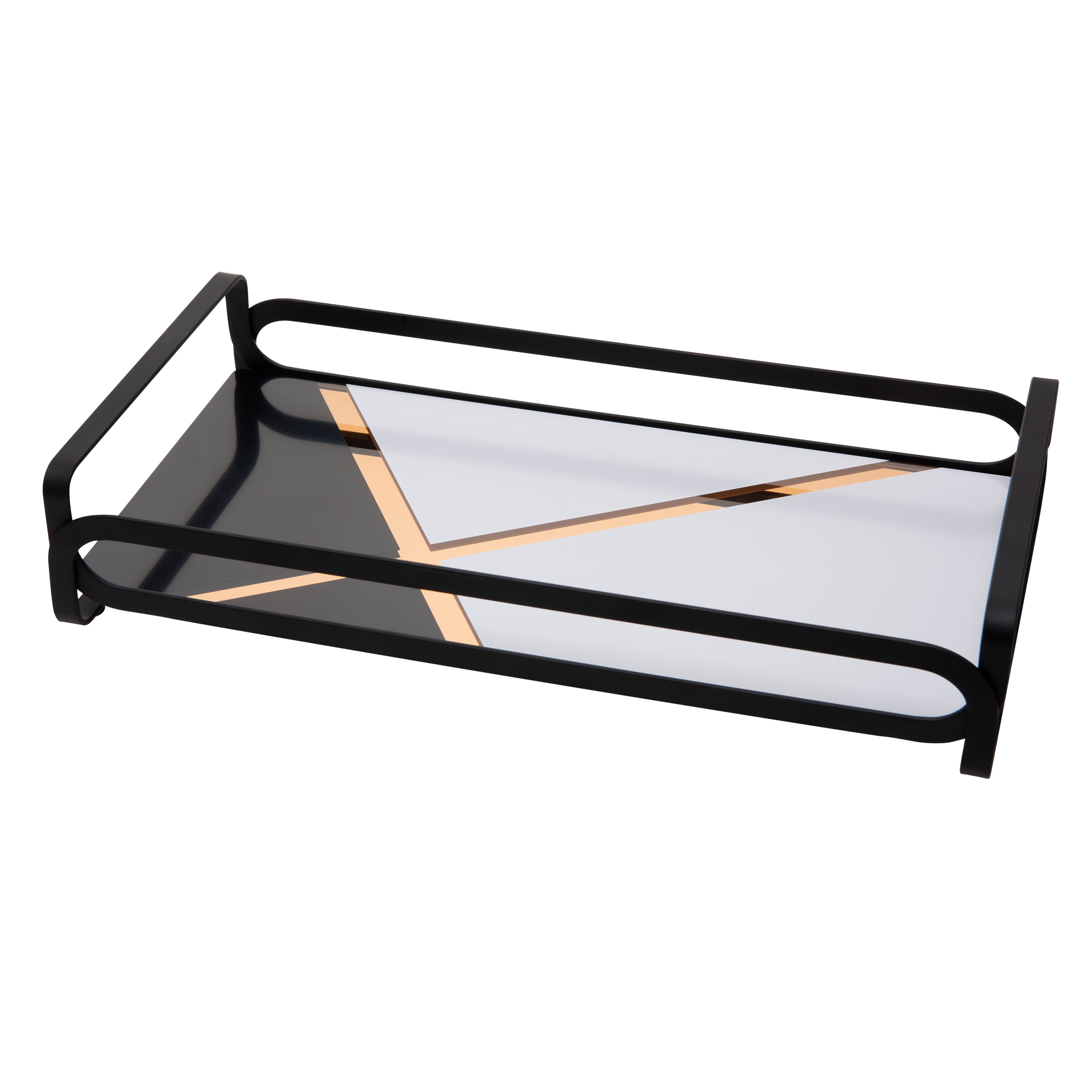 Home Details 14" Matte Black Color Block Vanity Tray