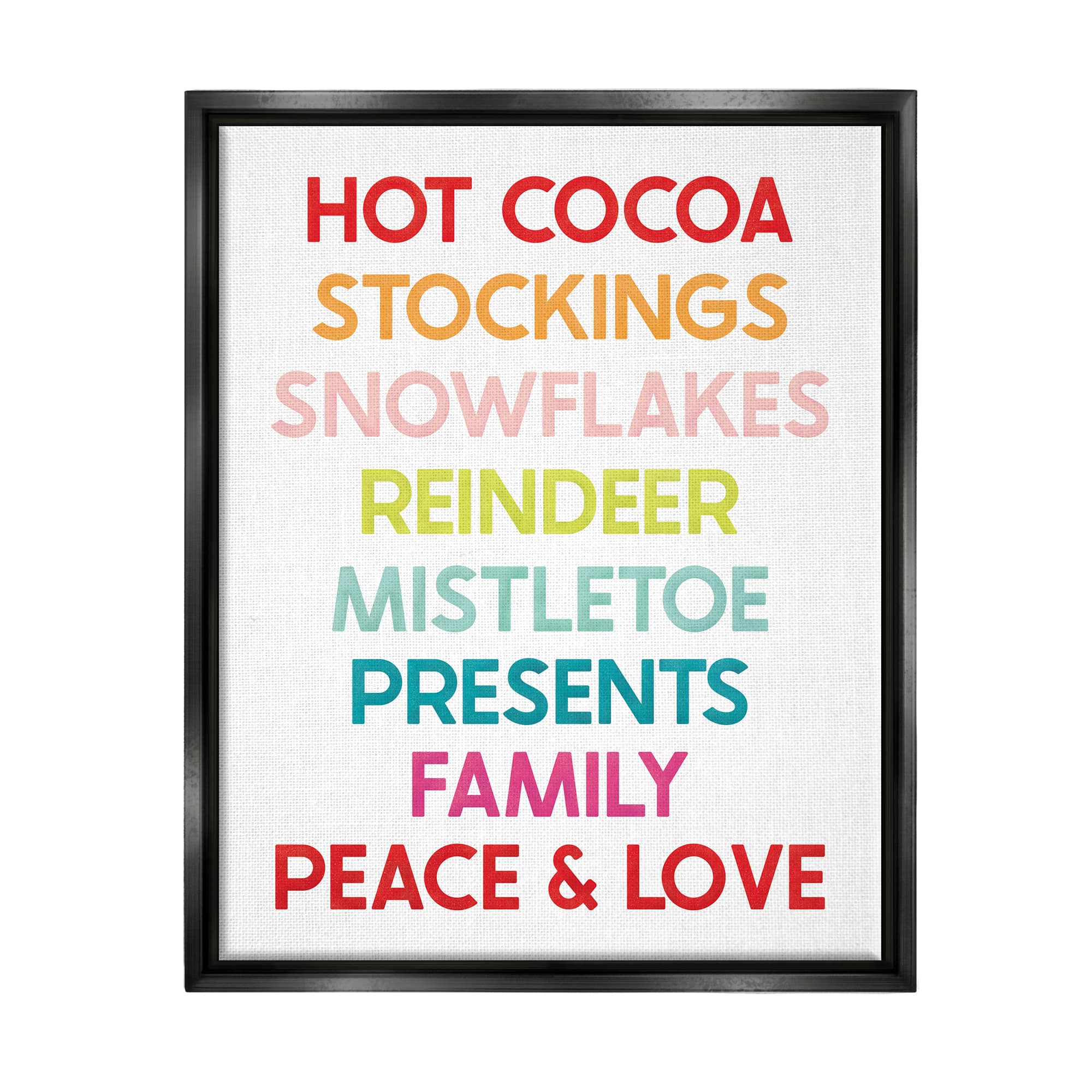 Stupell Industries Peace & Love Rainbow Christmas List Framed Floater Canvas Wall Art