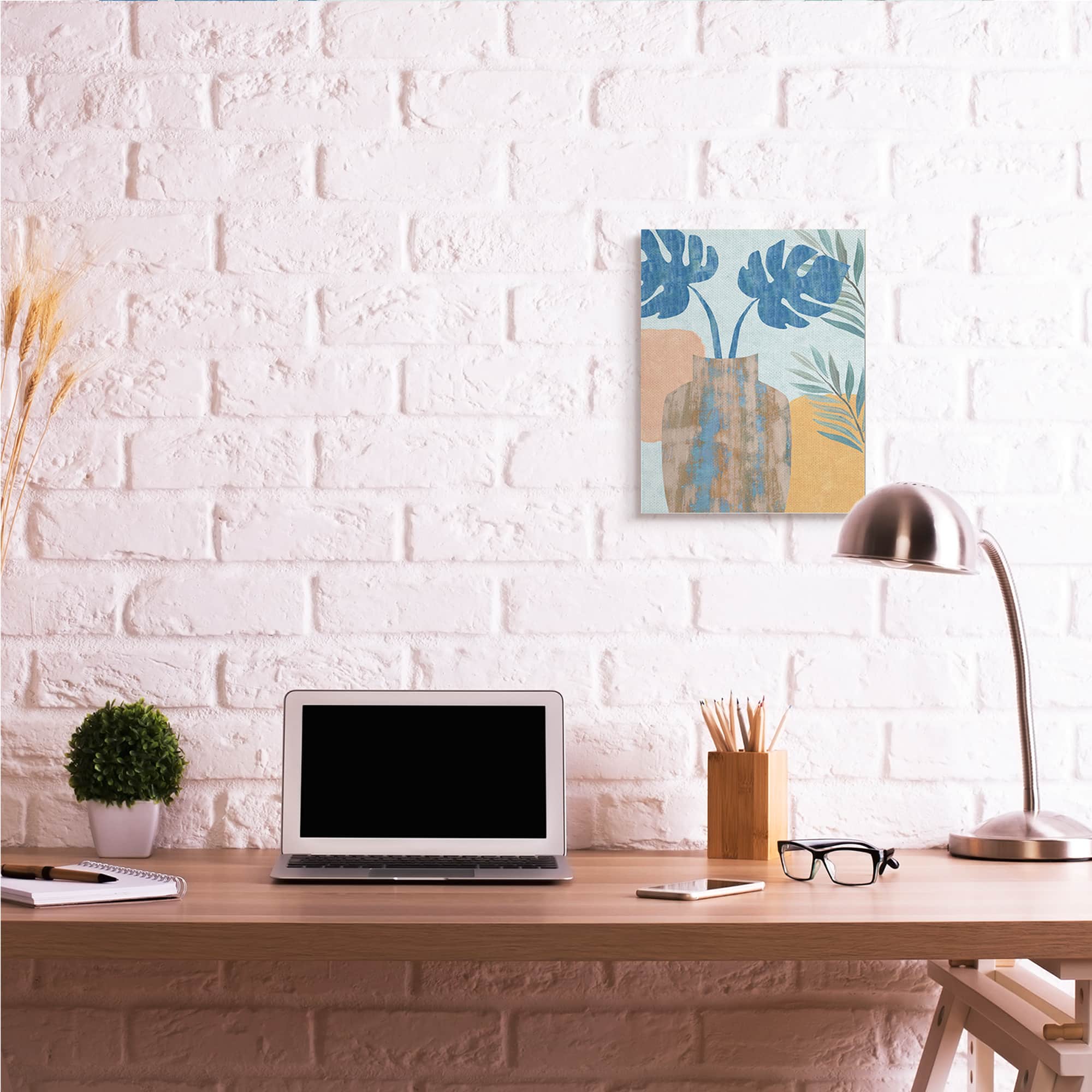 Stupell Industries Tropical Monstera Western Abstract Orange Blue Canvas Wall Art