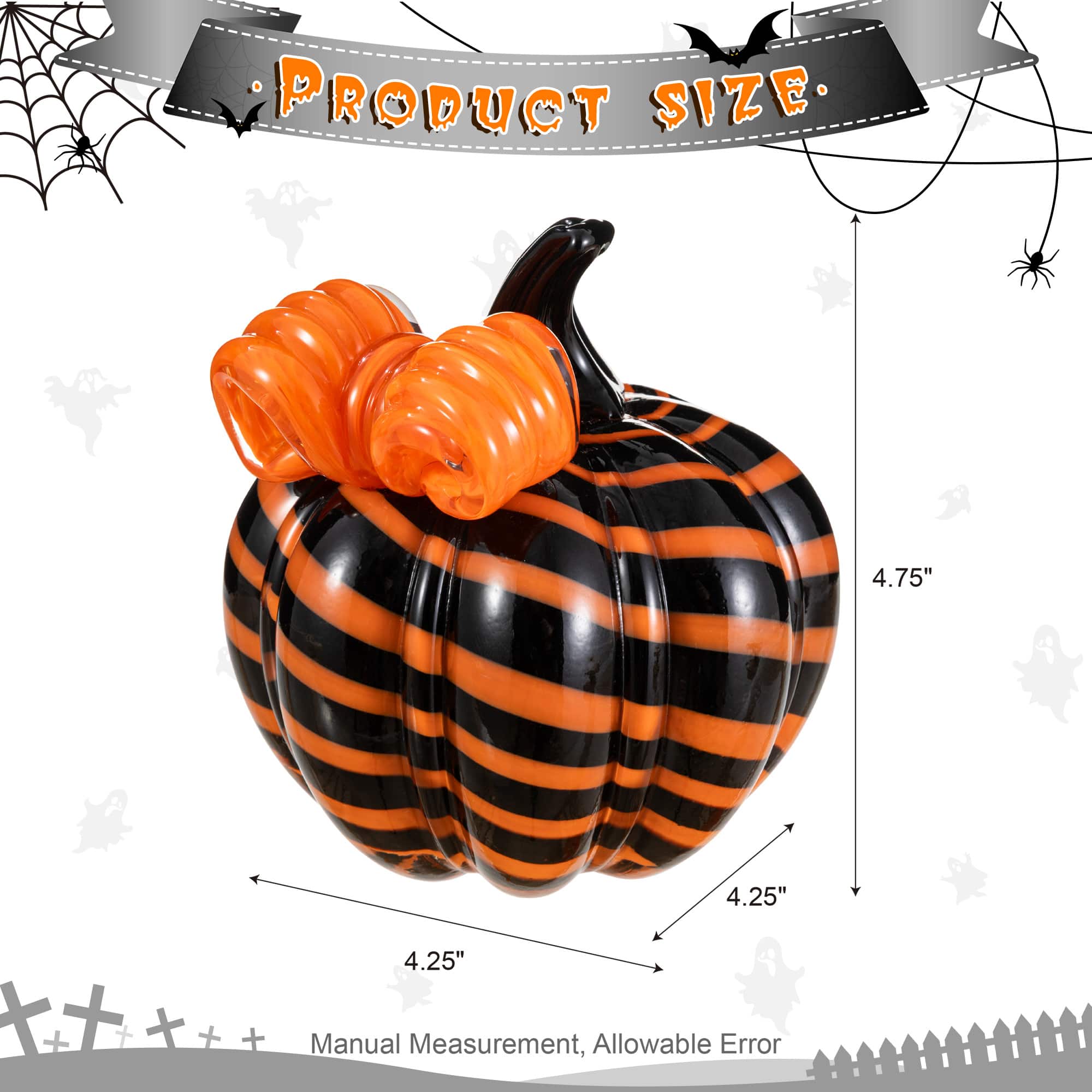 Glitzhome® 4.75" Halloween Striped Glass Pumpkin with Bow