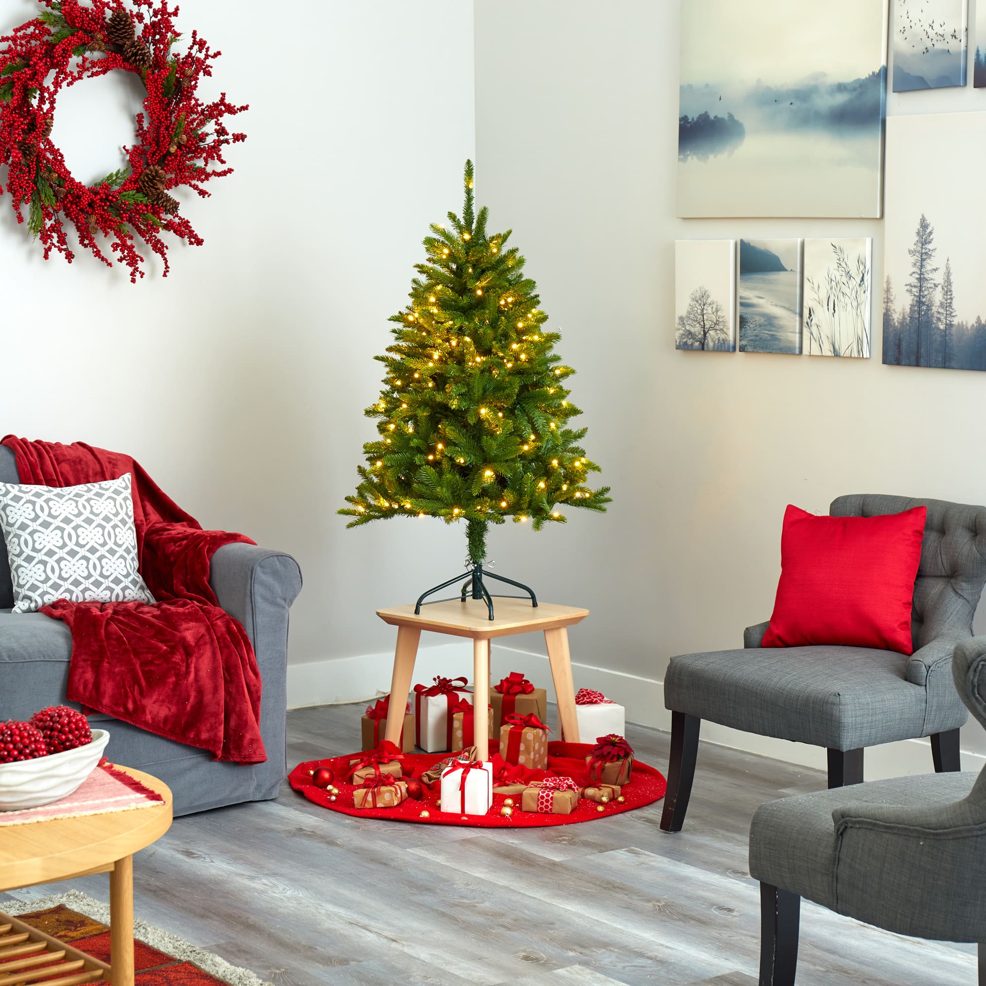 4ft. Pre-Lit Sierra Spruce Artificial Christmas Tree, Clear LED Lights