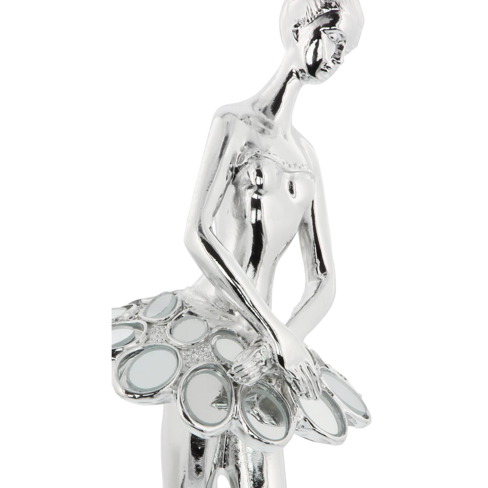 Set of 3 Silver Polystone Modern Dancer Sculpture, 14", 14", 12"