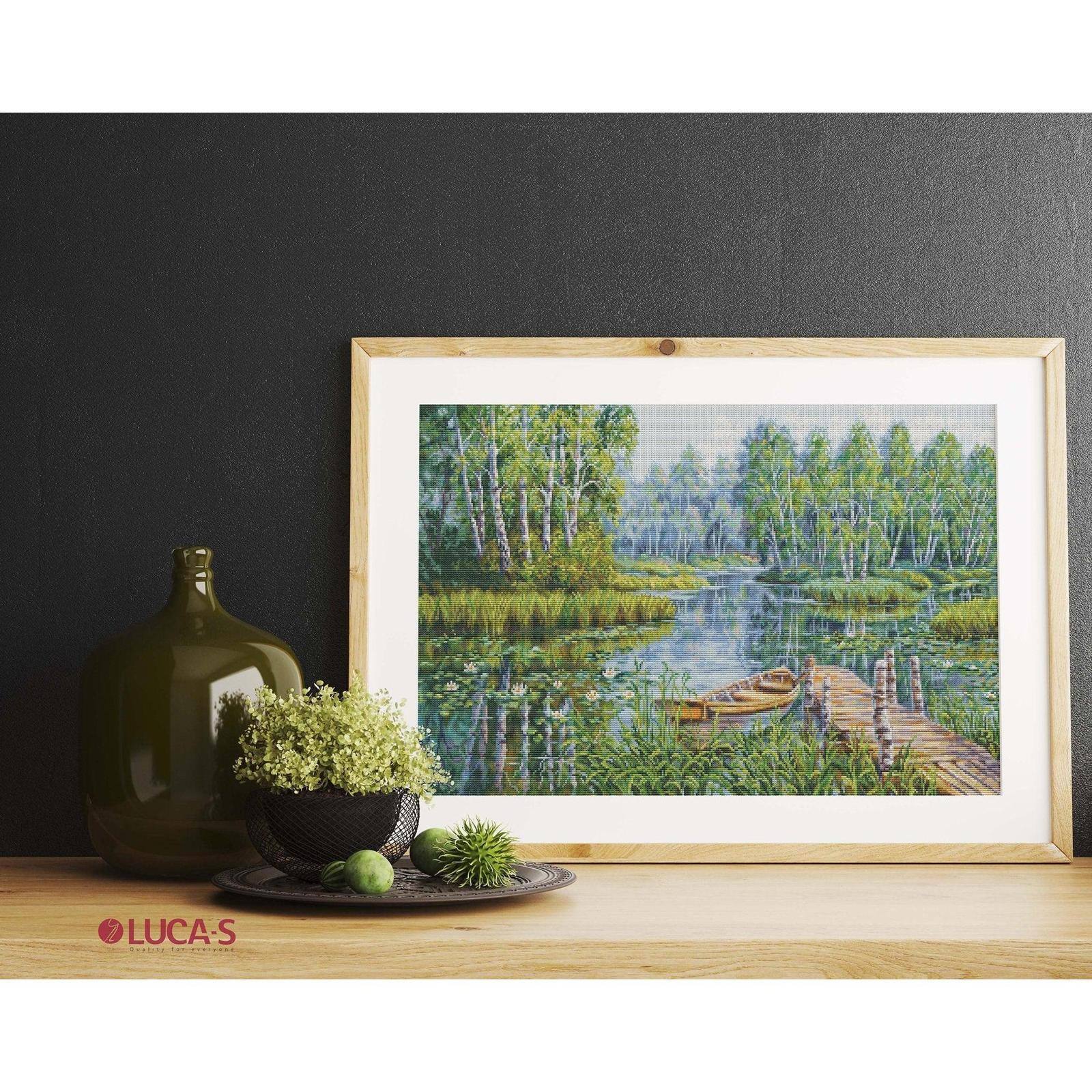 Luca-S Birches at the Edge of the Lake Counted Cross Stitch Kit