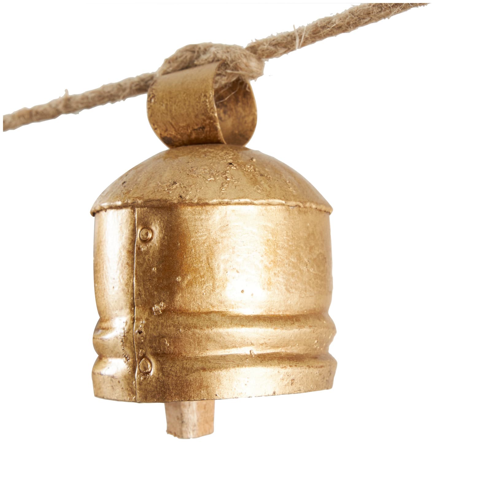 Gold Metal Tibetan Inspired String Hanging Decorative Cow Bells with Jute Hanging Rope