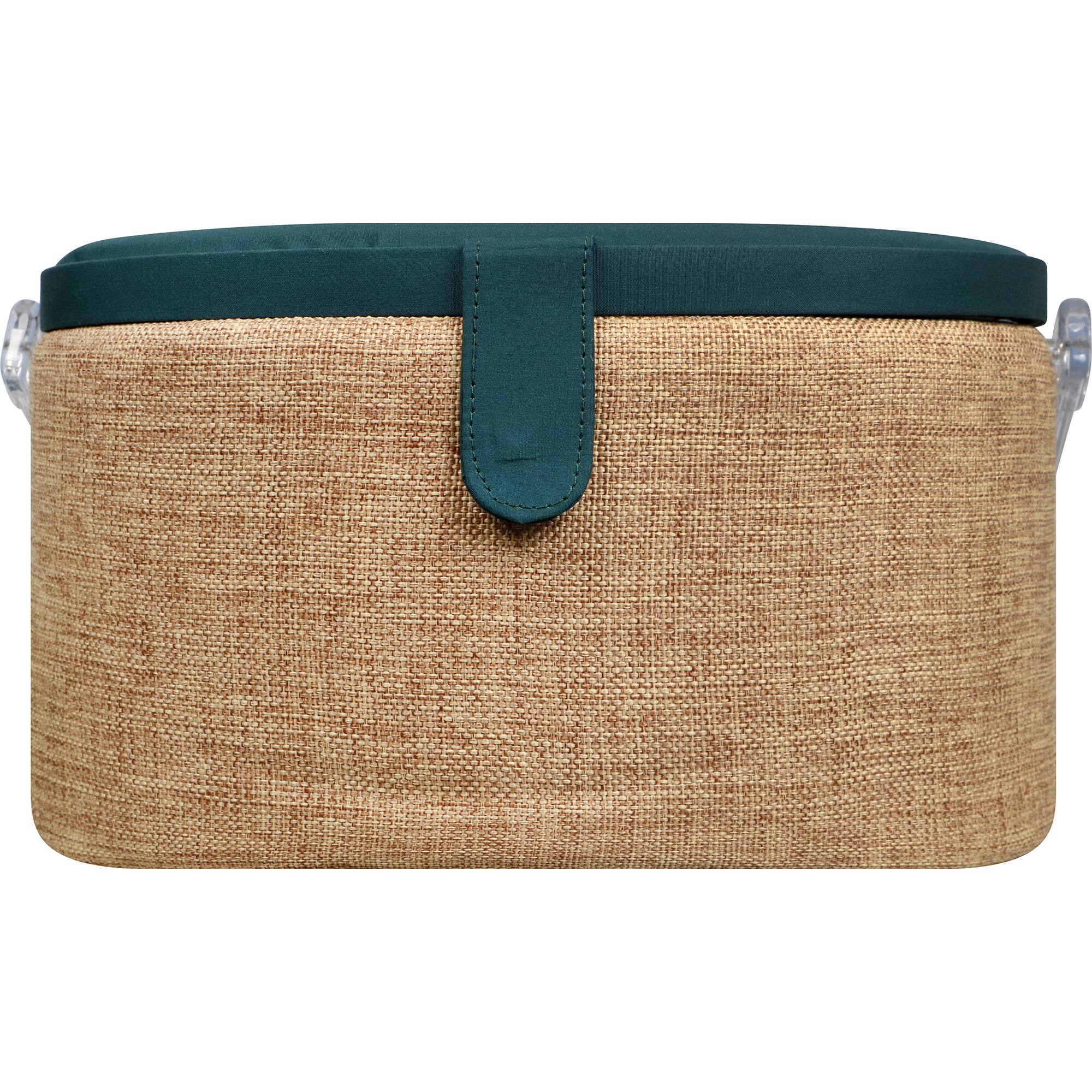 SINGER® Large Burlap Fabric Premium Round Sewing Basket with Travel Sewing Kit