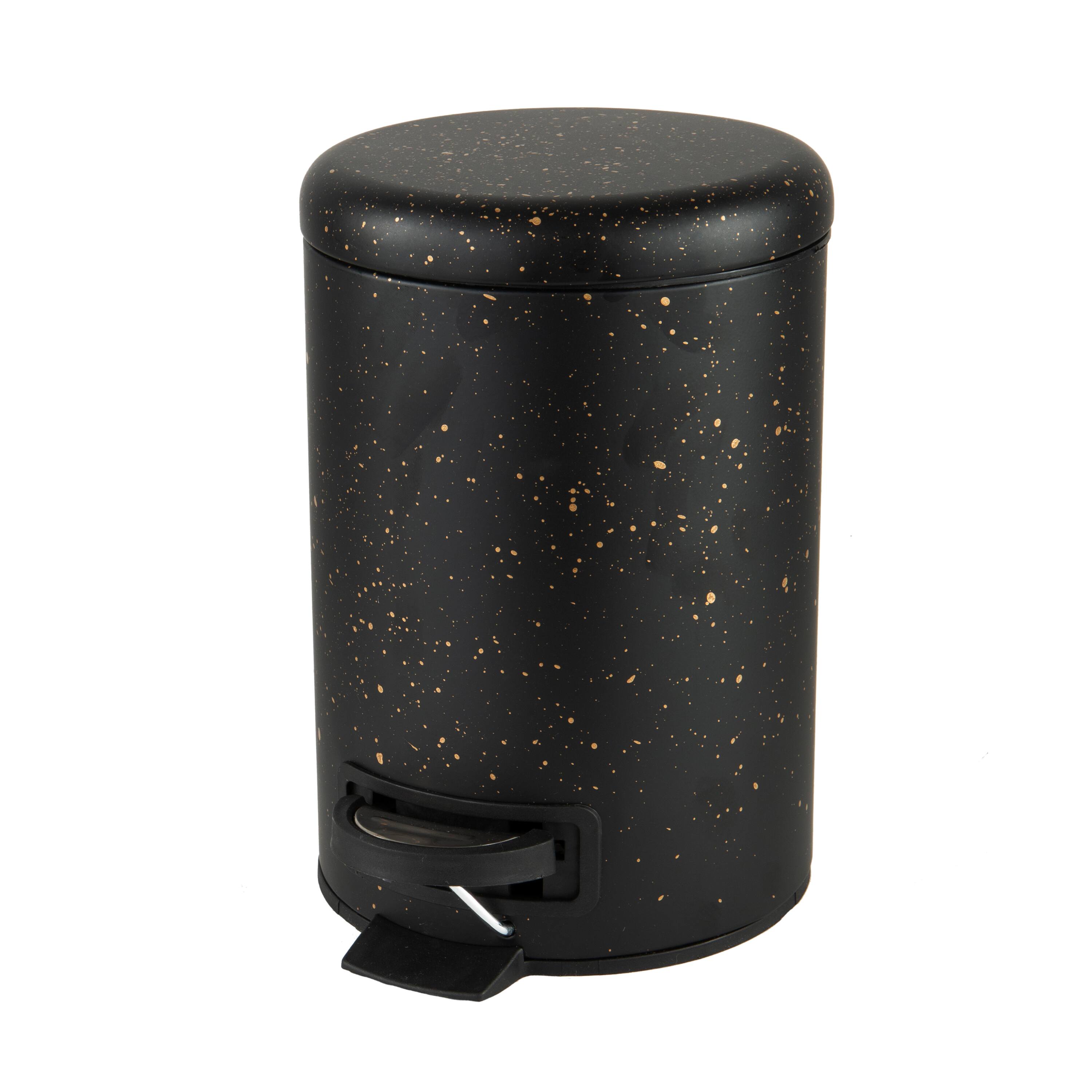 Elle Décor Black Speckled Design Step Bin with Lid Trash Can