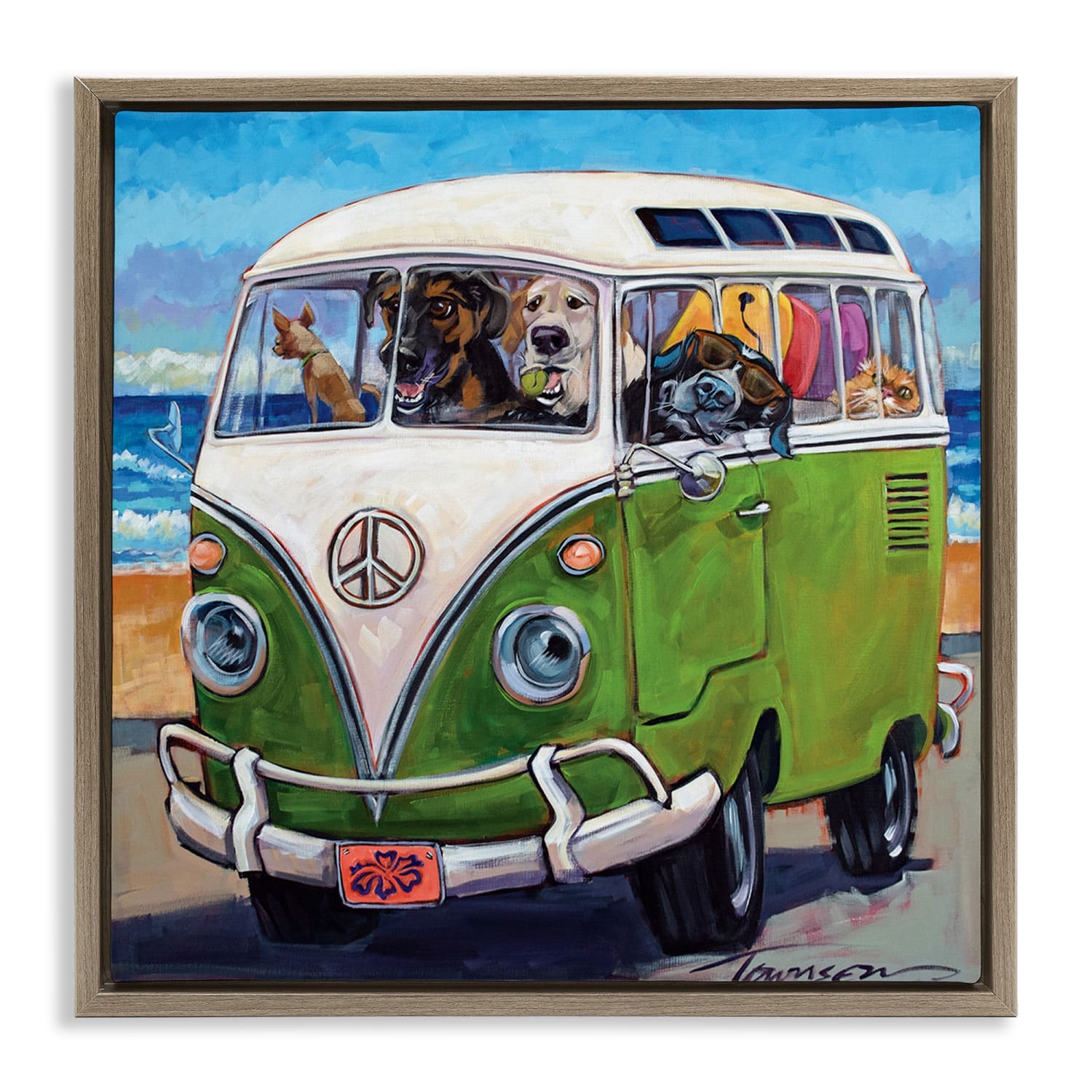 Stupell Industries Dogs Driving Retro Van Floater Framed Art