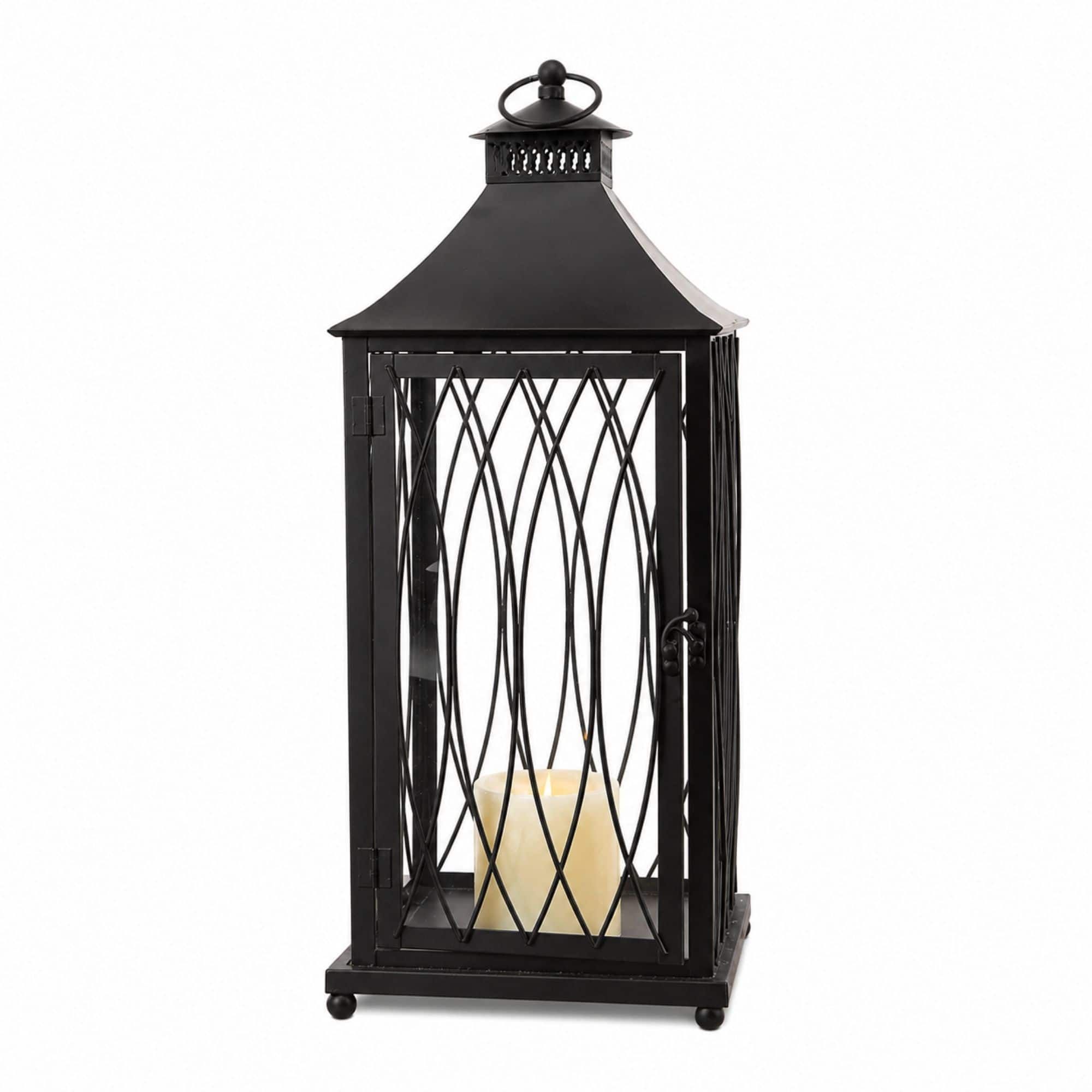 Contemporary Black Metal Lantern Set, 11", 16" & 23"