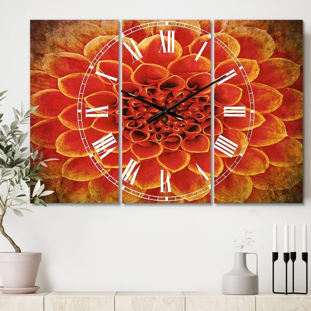 Designart Abstract Orange Flower Design Multipanel Wall Clock