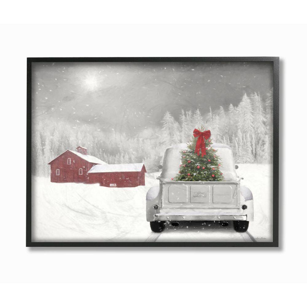 Stupell Industries Christmas Tree at Twilight Snowy Holiday Scene Framed Wall Art