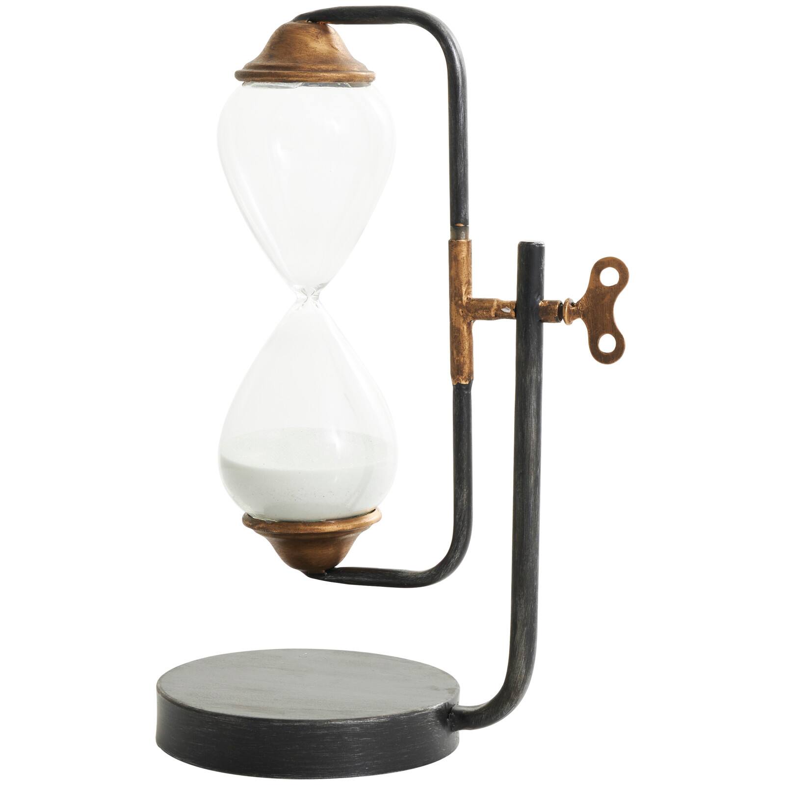 13" Black Metal Suspended Hourglass Timer with Gold Details
