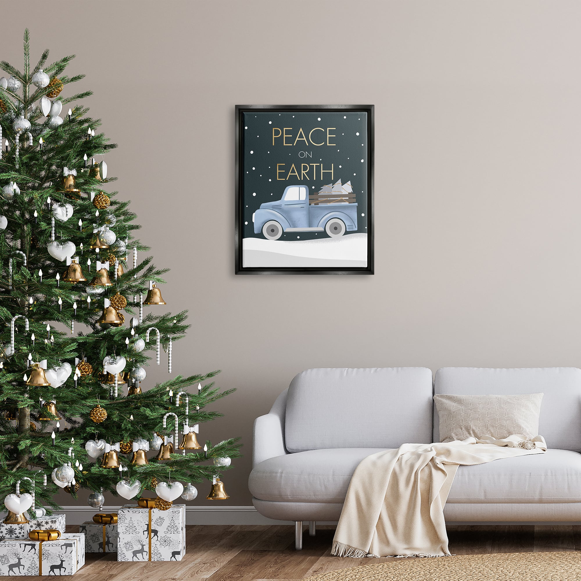 Stupell Industries Peace On Earth Snowy Truck Framed Floater Canvas Wall Art