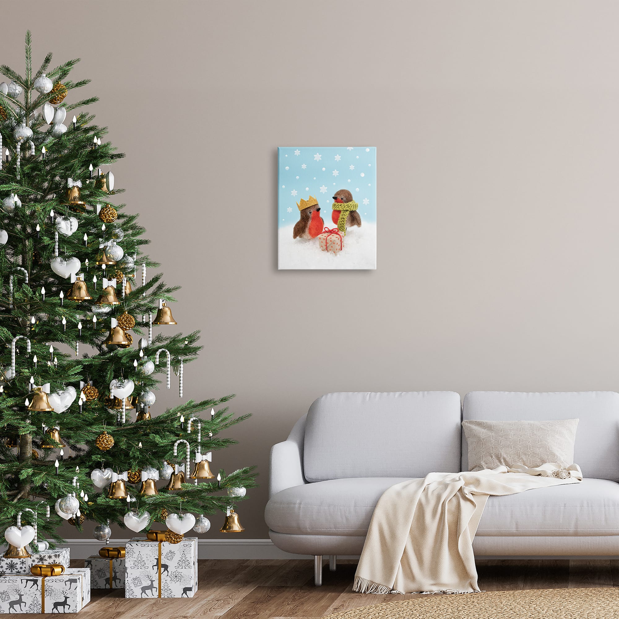 Stupell Industries Birds Gift Giving Christmas Snow Canvas Wall Art