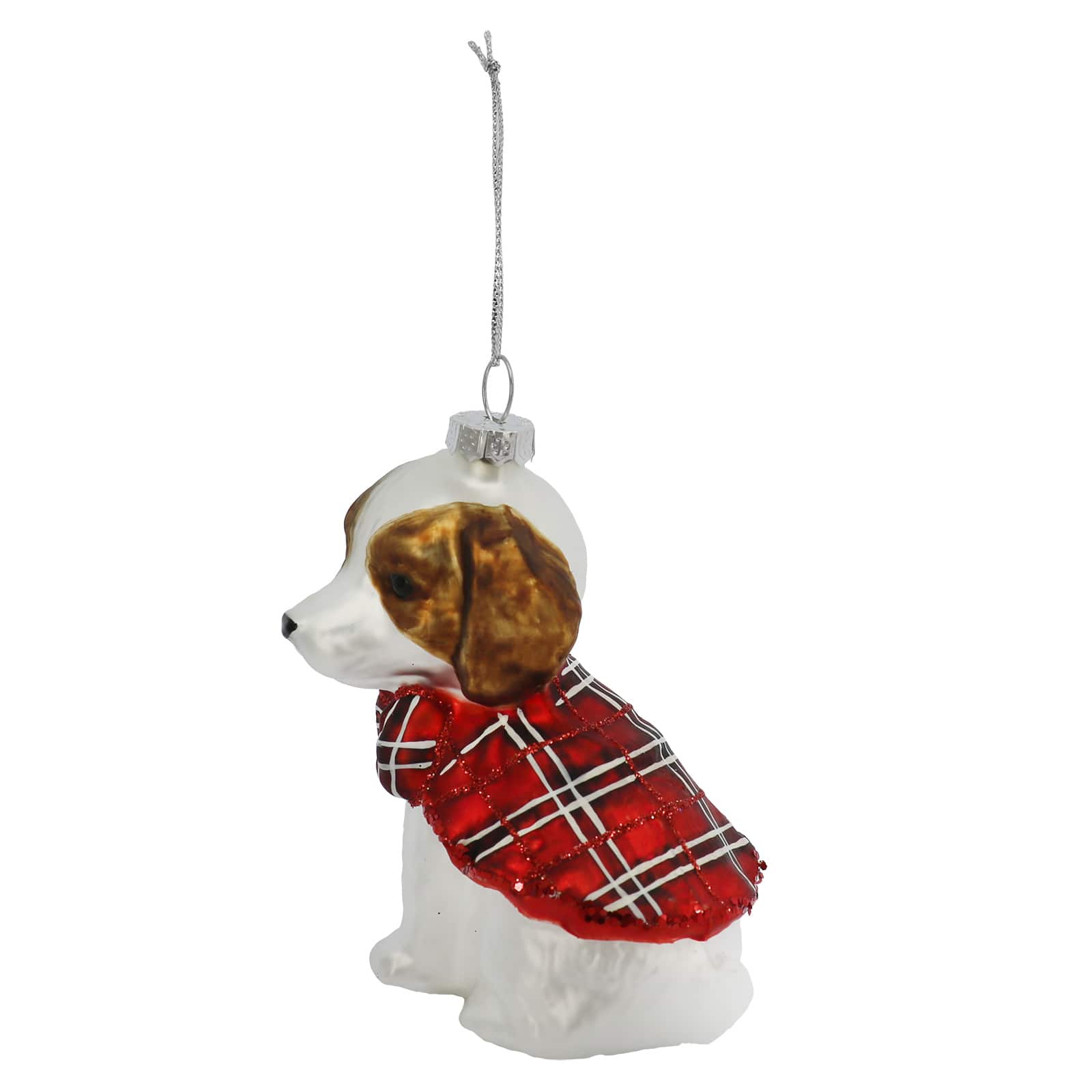 3.75" Dog with Plaid Bow Glass Ornament by Ashland®