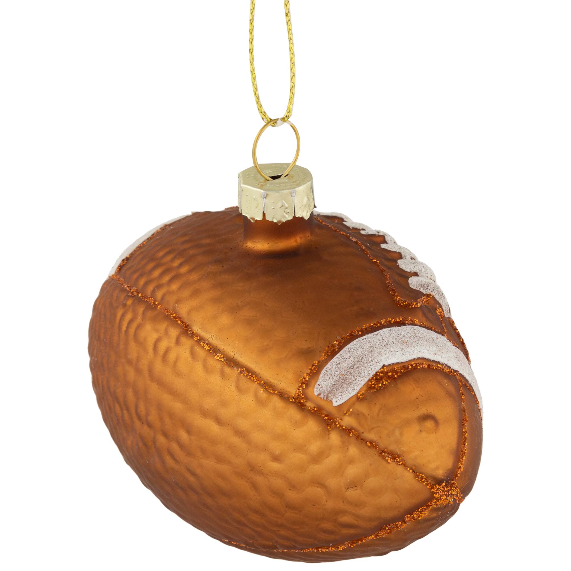 Football Glittered Glass Christmas Ornament - 3.5" - Brown
