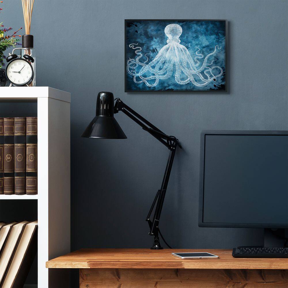 Stupell Industries Underwater Octopus Tentacles Blue White Nautical Design Framed Wall Art
