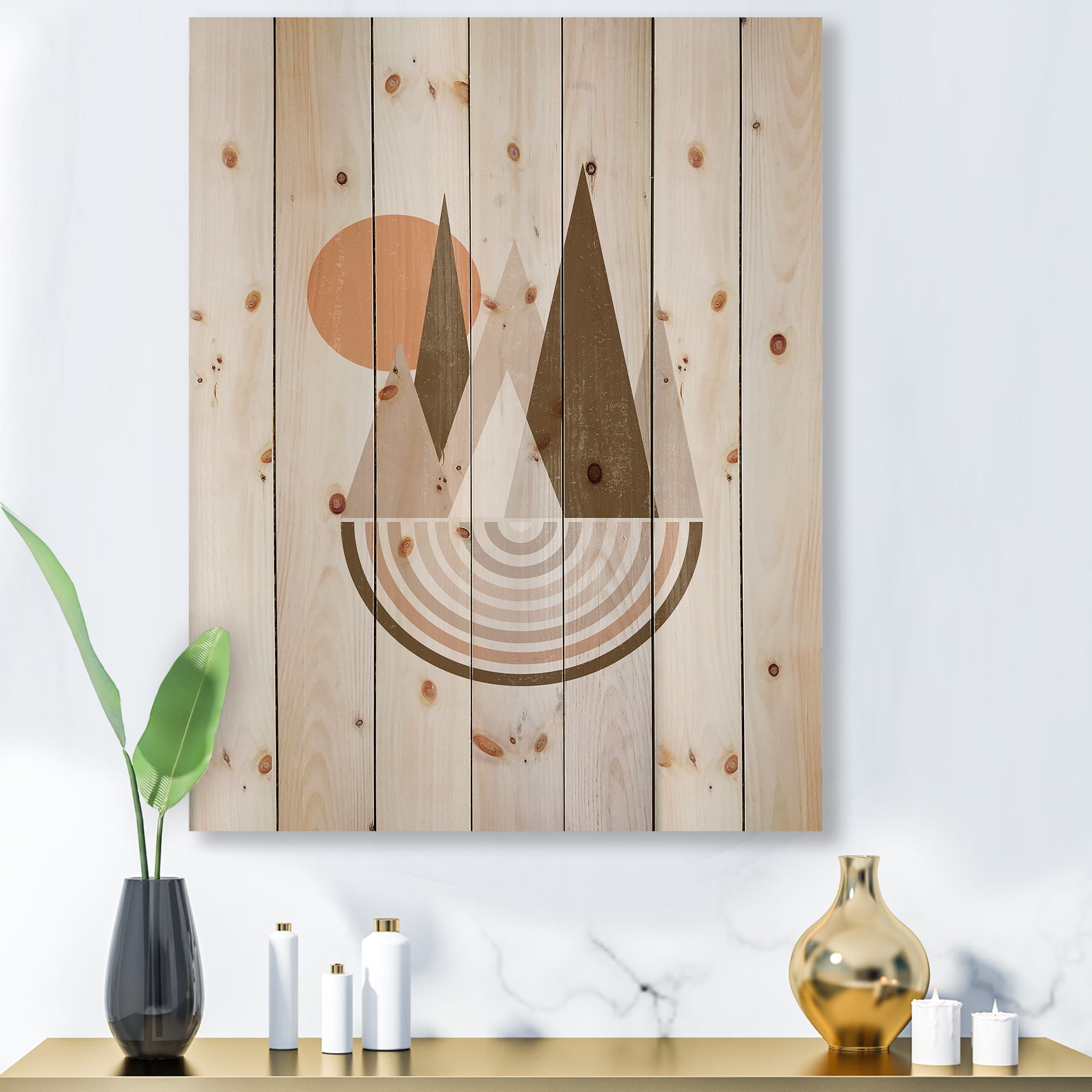 Designart - Minimalistic Mountain Landscape With Red Full moon