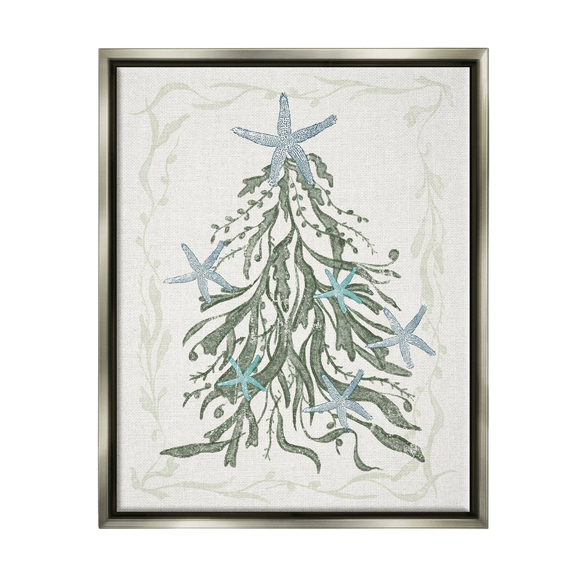 Stupell Industries Nautical Christmas Tree Sea Life Framed Floater Canvas Wall Art