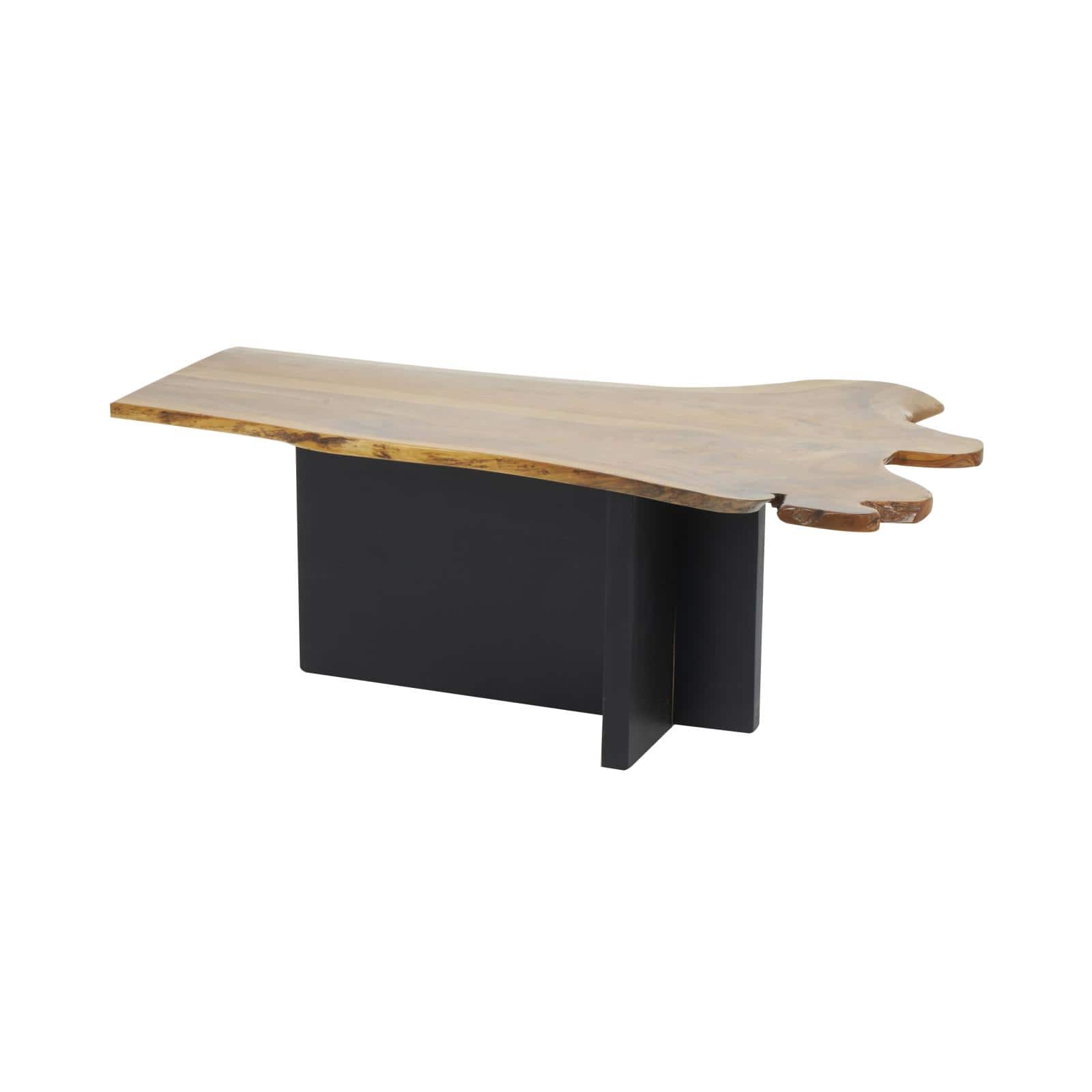 48" Brown Teak Wood Handmade Coffee Table with Brown Live Edge Tabletop