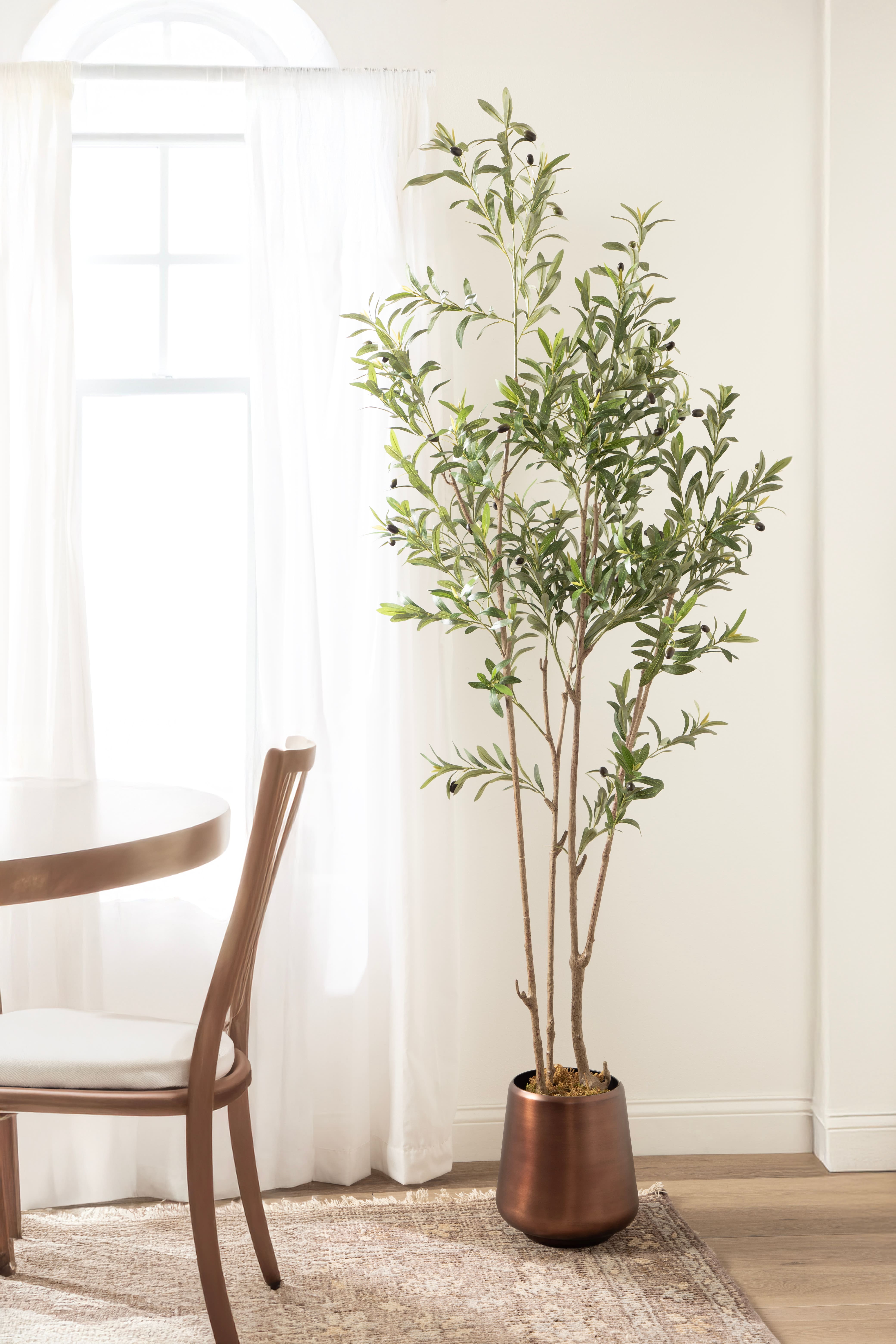 Kate and Laurel 7ft. Oliveira Faux Olive Tree with Round Bronze Planter