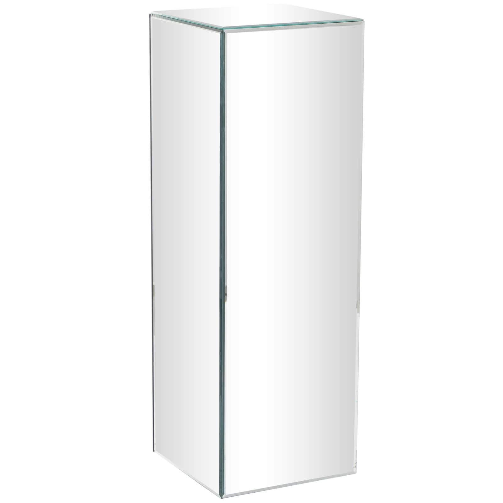 Silver Wood Mirrored Pedestal Table 10" x 10" x 30"