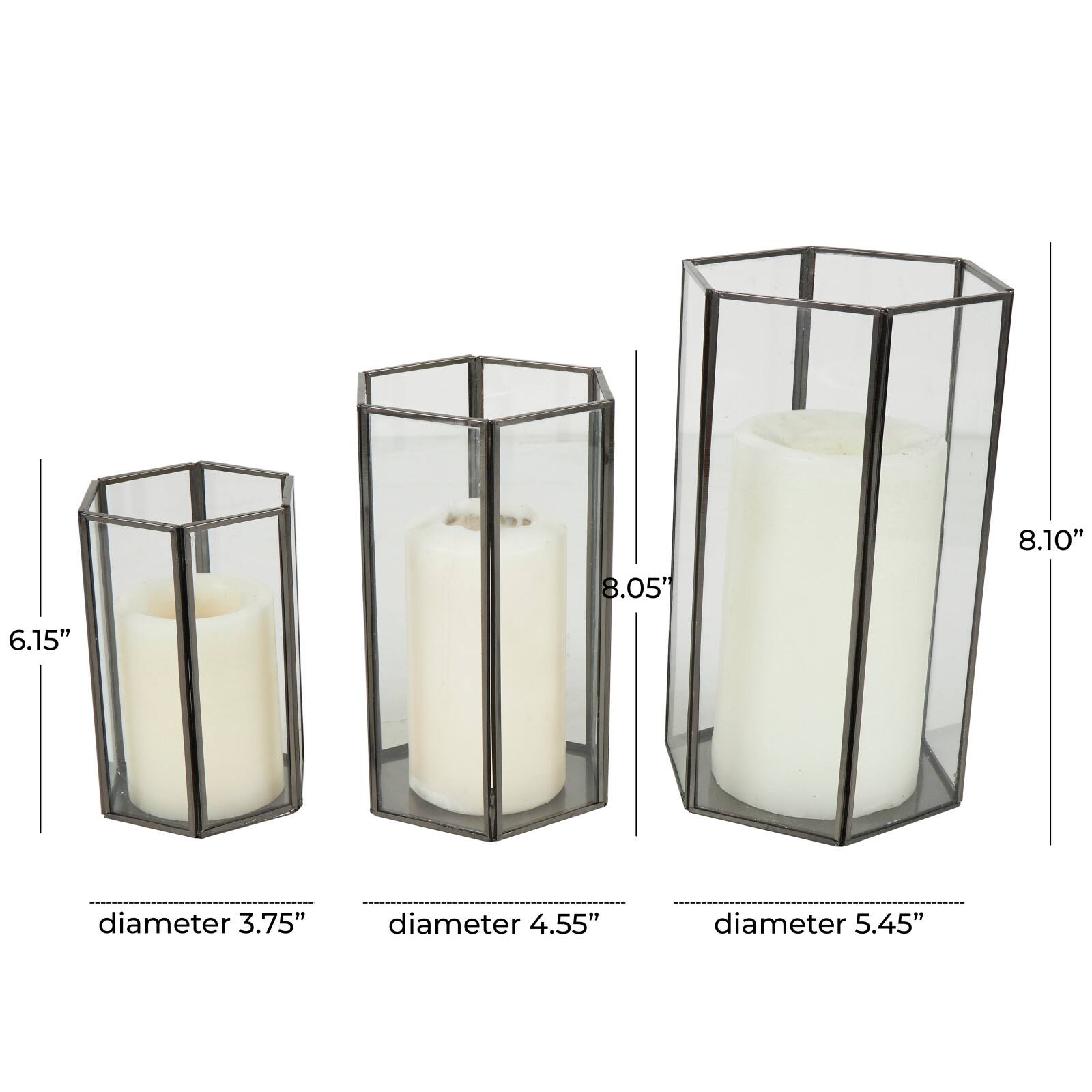 CosmoLiving by Cosmopolitan Clear Hexagon Metal Candle Lantern Set